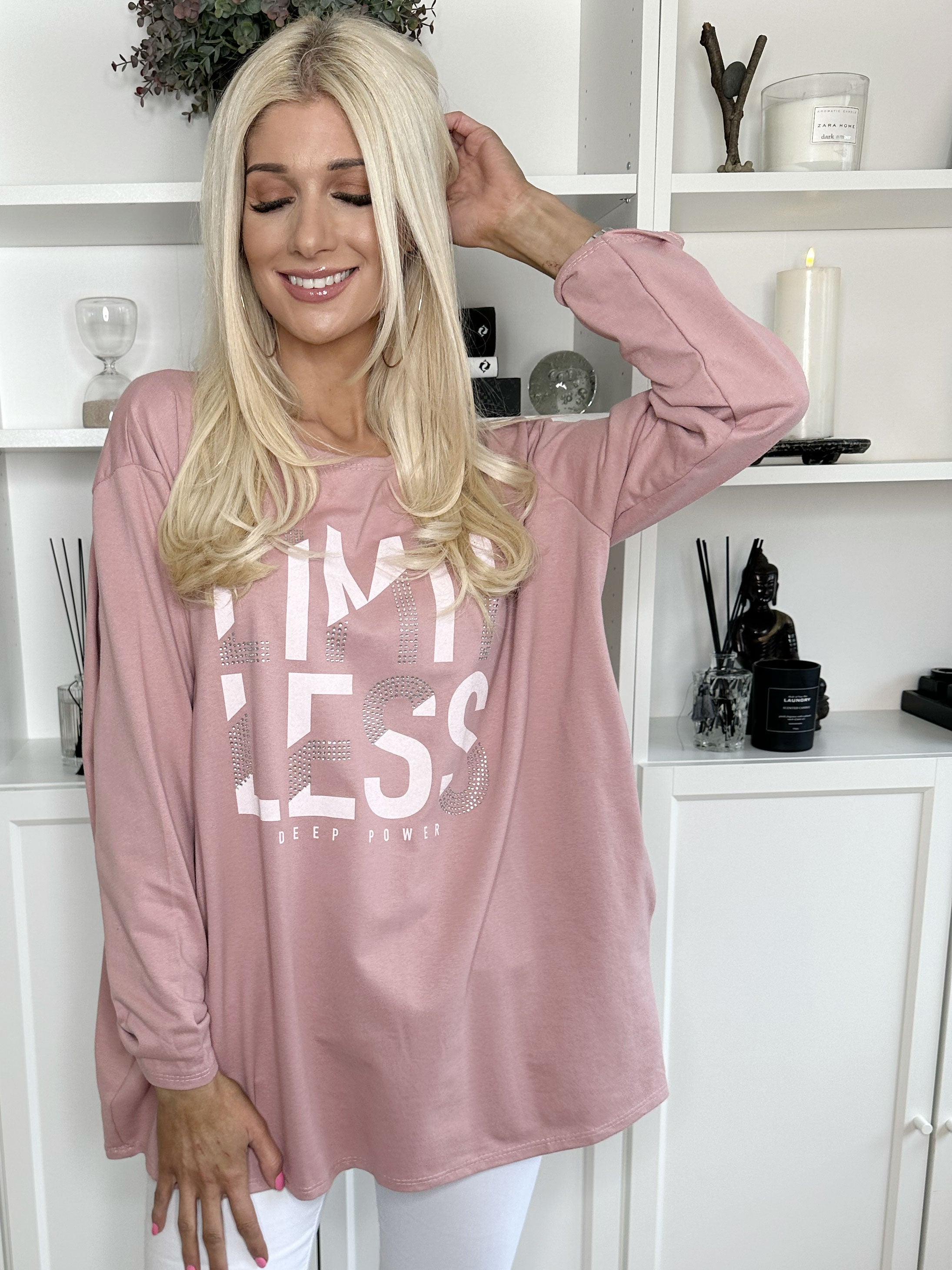 Limitless - Joggingbluse i bomuld med tekst og similisten