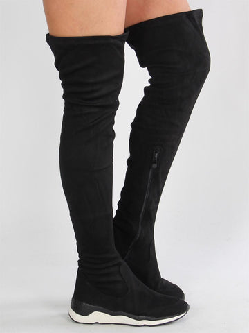 Lina - Sort overknee støvle med sneaker sål