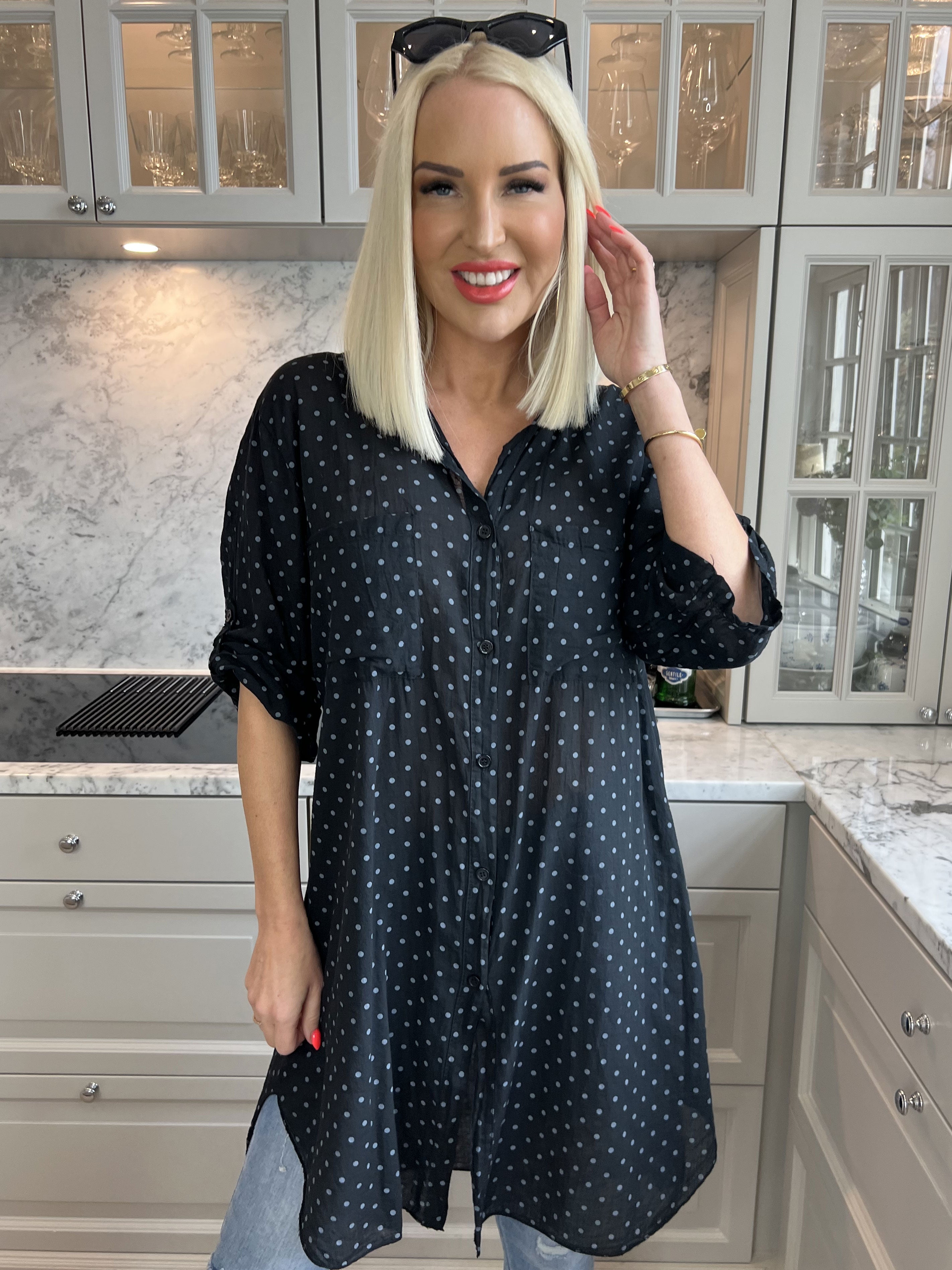 Linda - Skjorte i bomuld med små prikker