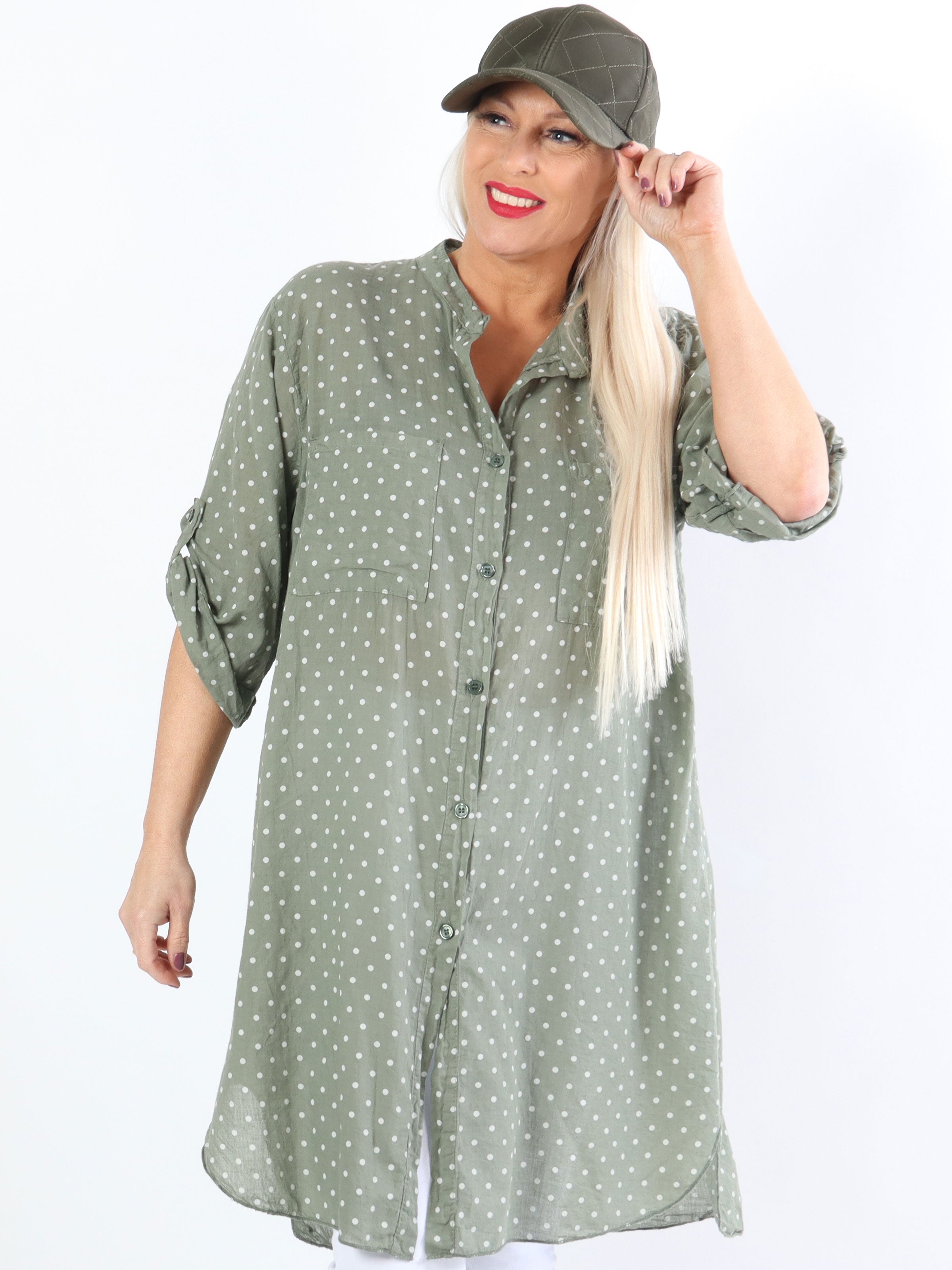 Linda - Plus size skjorte i bomuld med små prikker