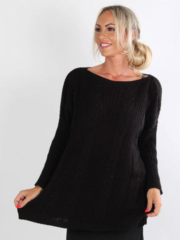 Linia - Armygrøn striktrøje med kabelstrik