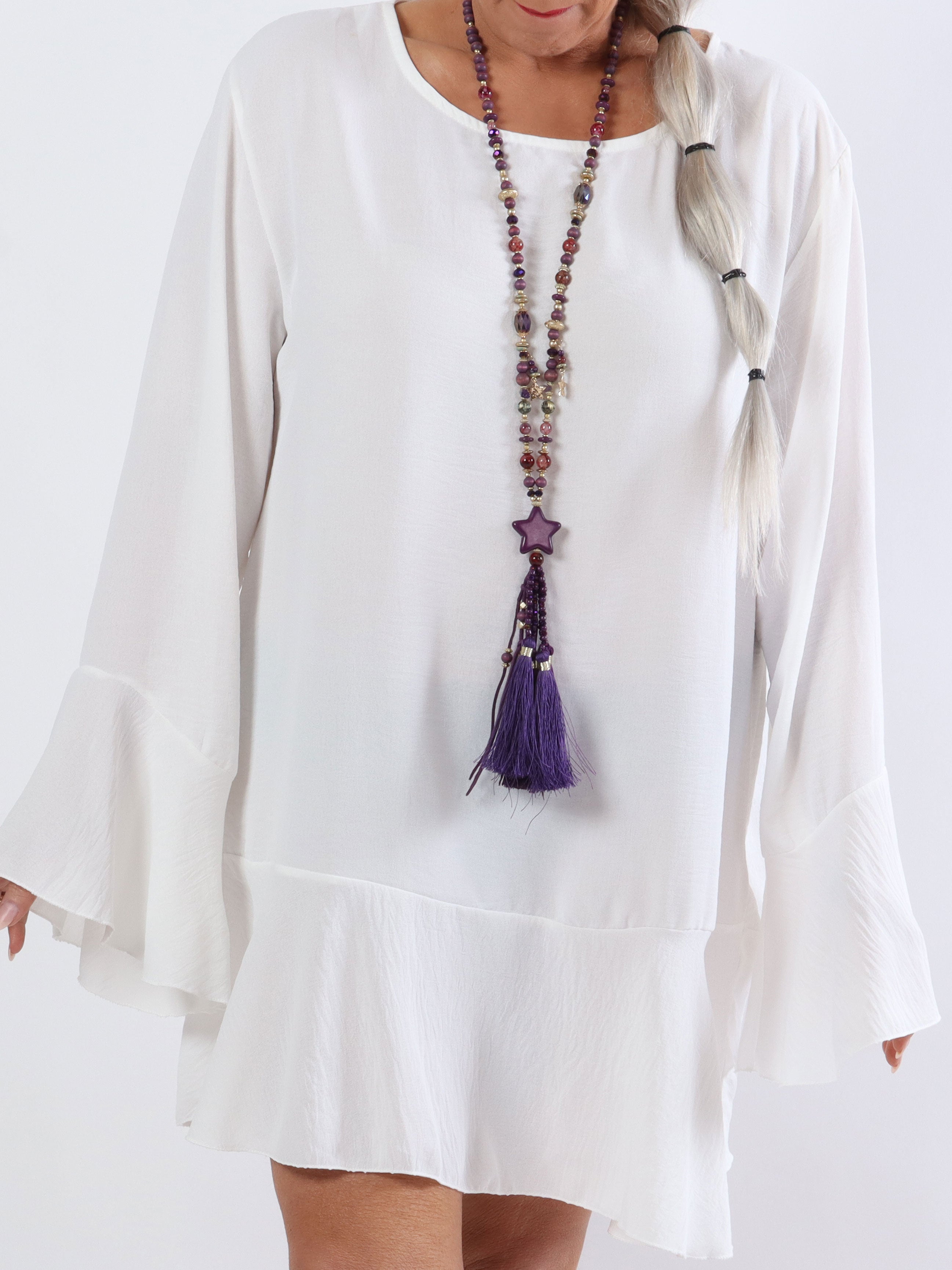 Linja - Plus size bluse med flæse på ærmet