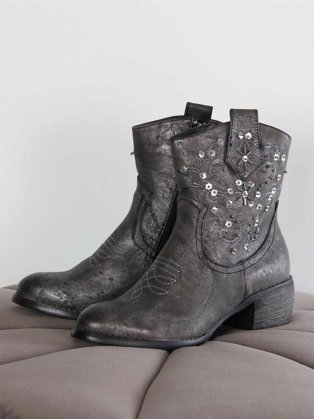 Linn - Grå støvler pyntet med similisten og sølv glimmertråd