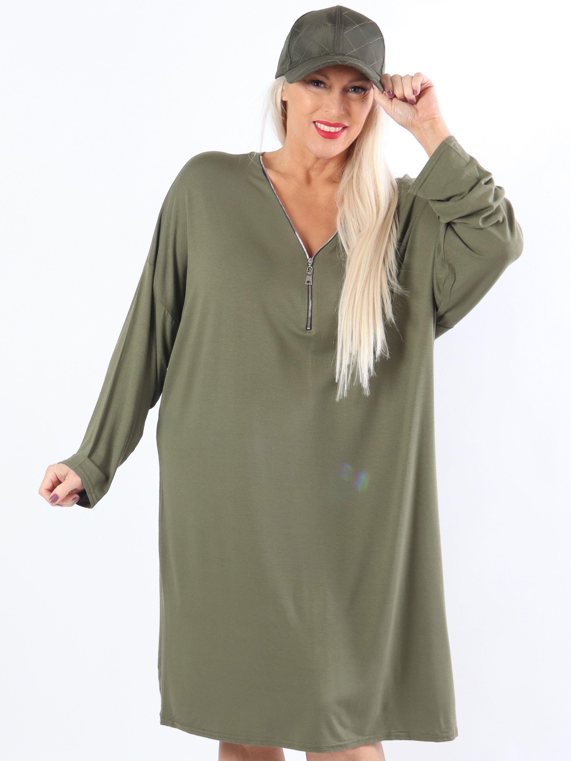 Lorenza plain - Plus Size tunikakjole i jersey med lynlås