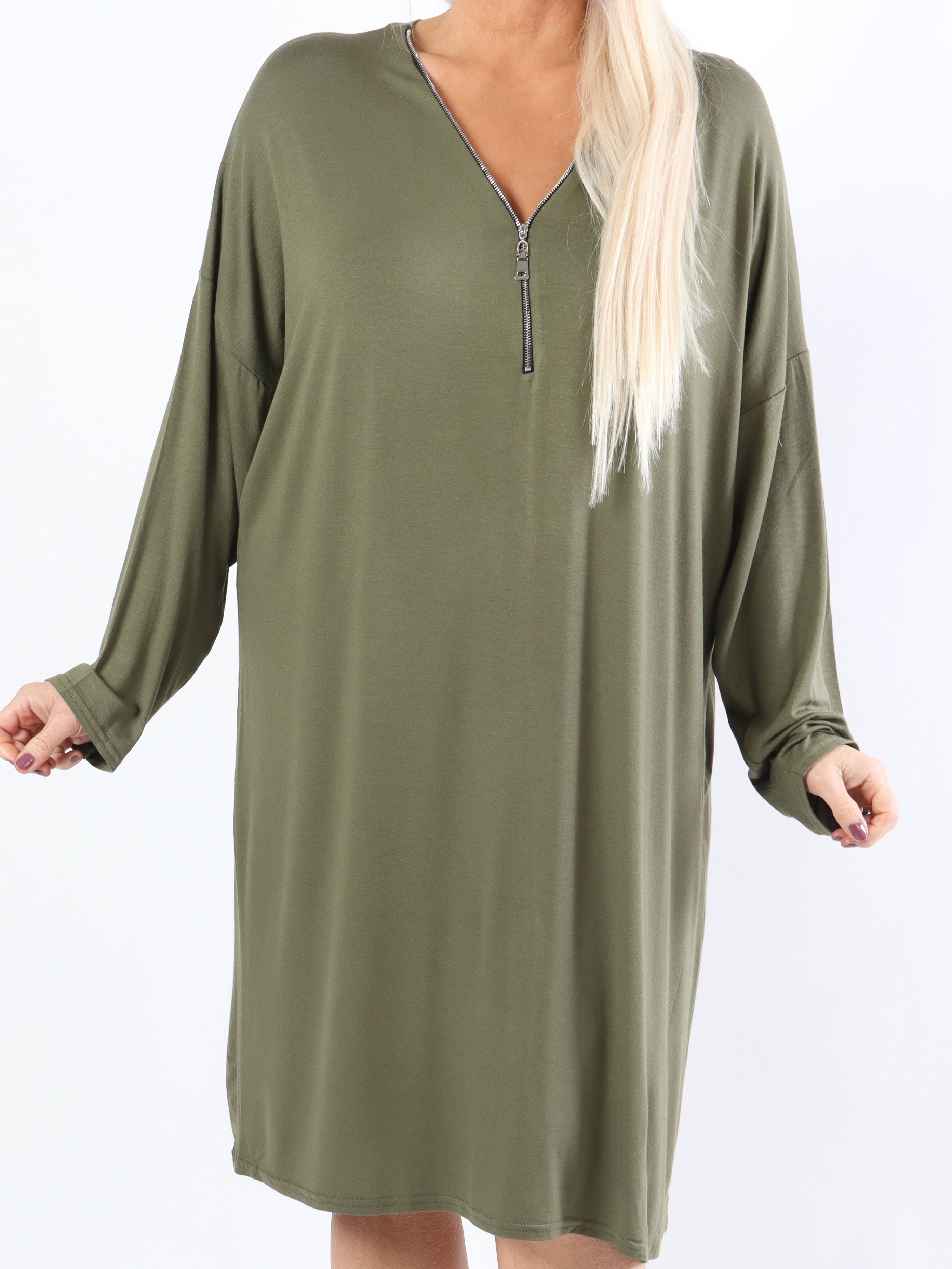 Lorenza plain - Plus Size tunikakjole i jersey med lynlås