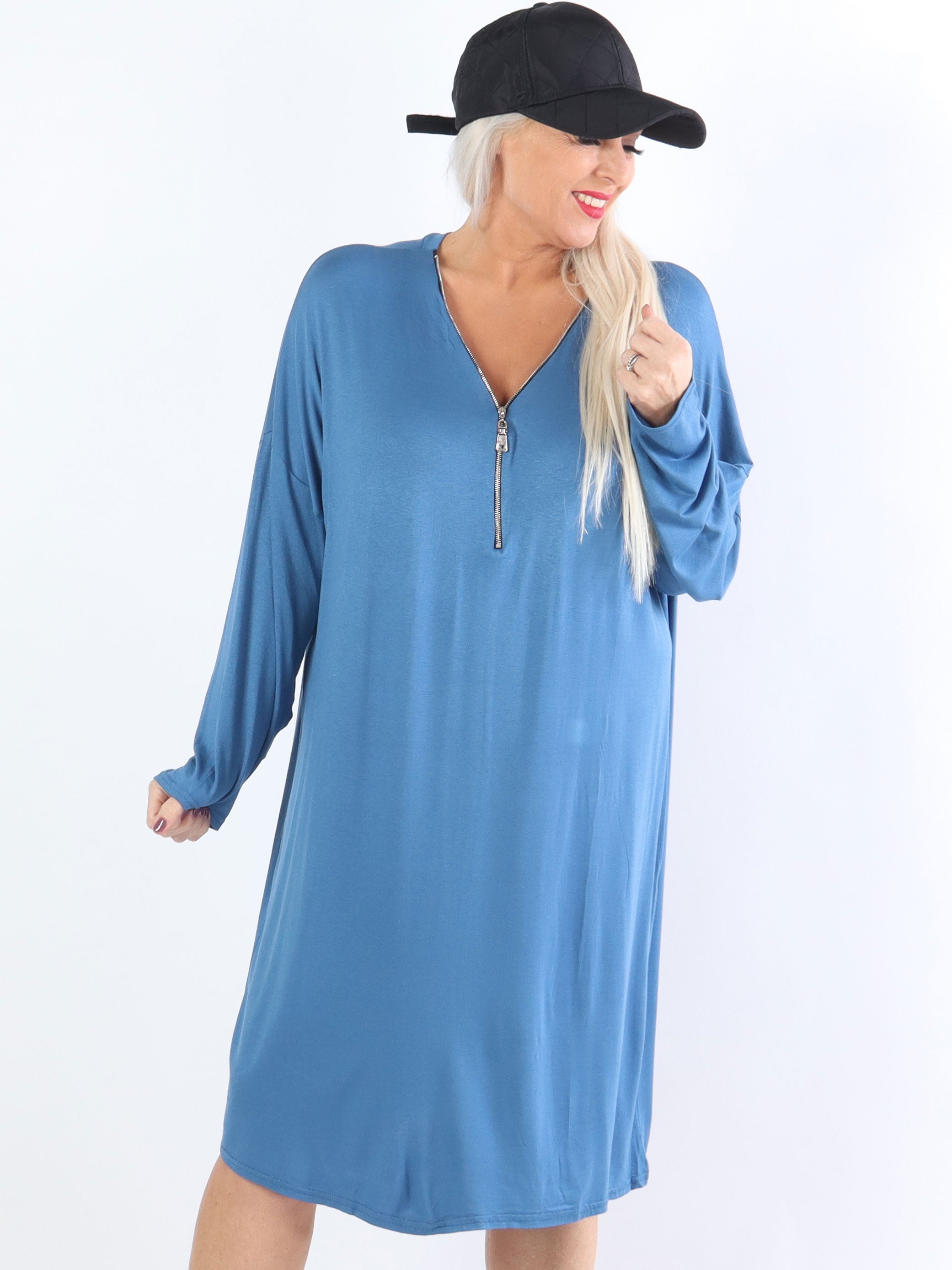 Lorenza plain - Plus Size tunikakjole i jersey med lynlås