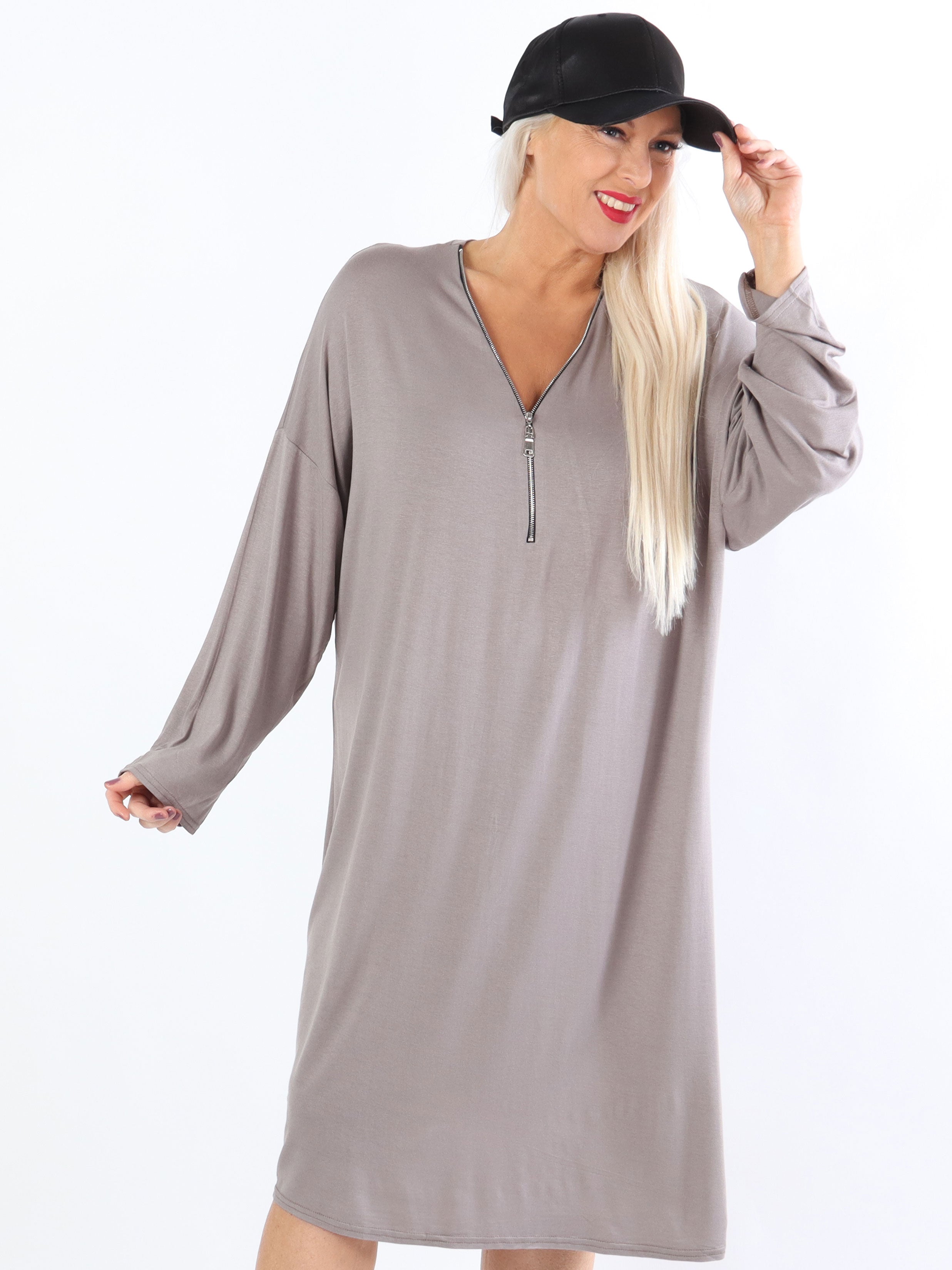 Lorenza plain - Plus Size tunikakjole i jersey med lynlås