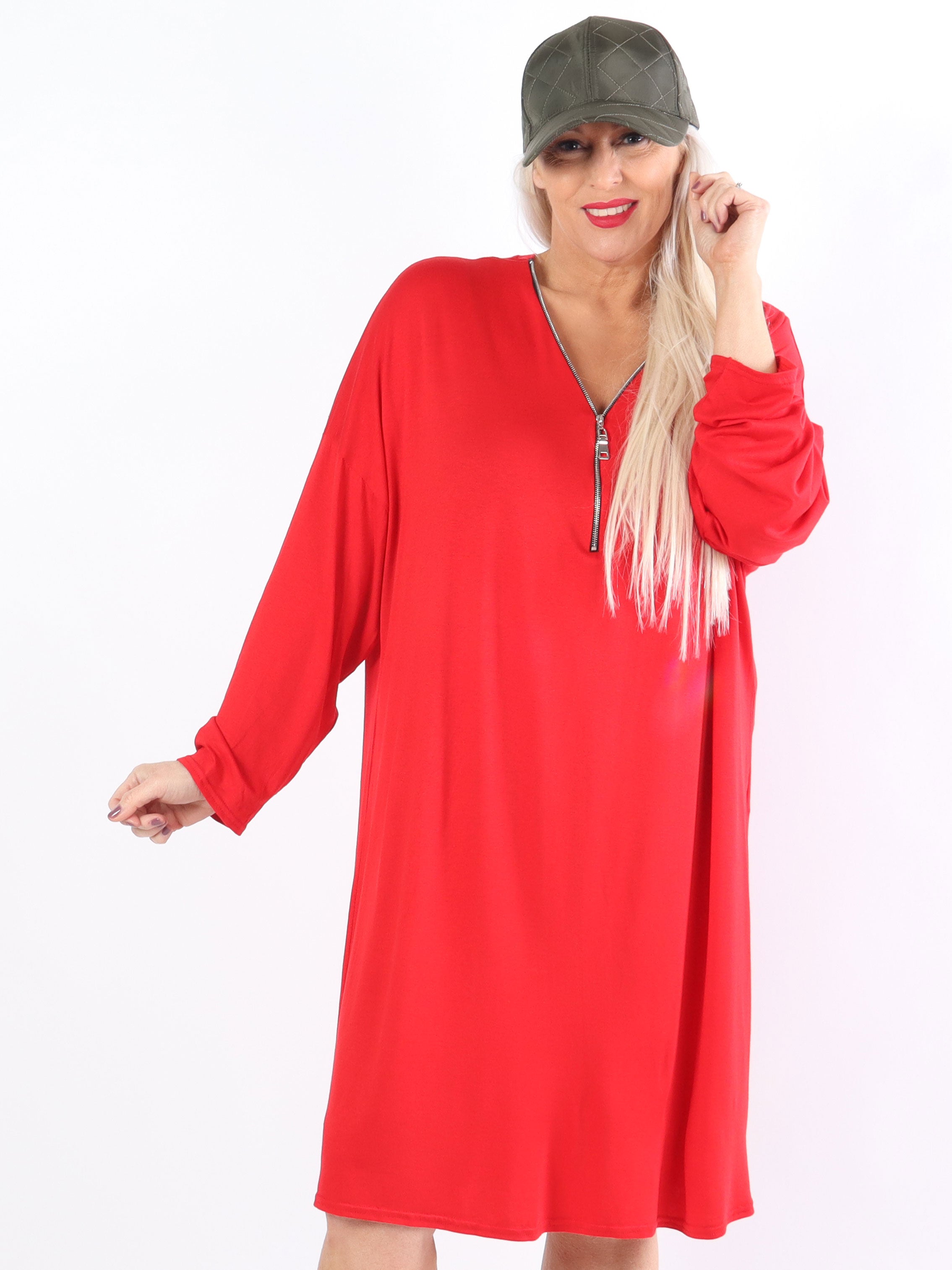 Lorenza plain - Plus Size tunikakjole i jersey med lynlås