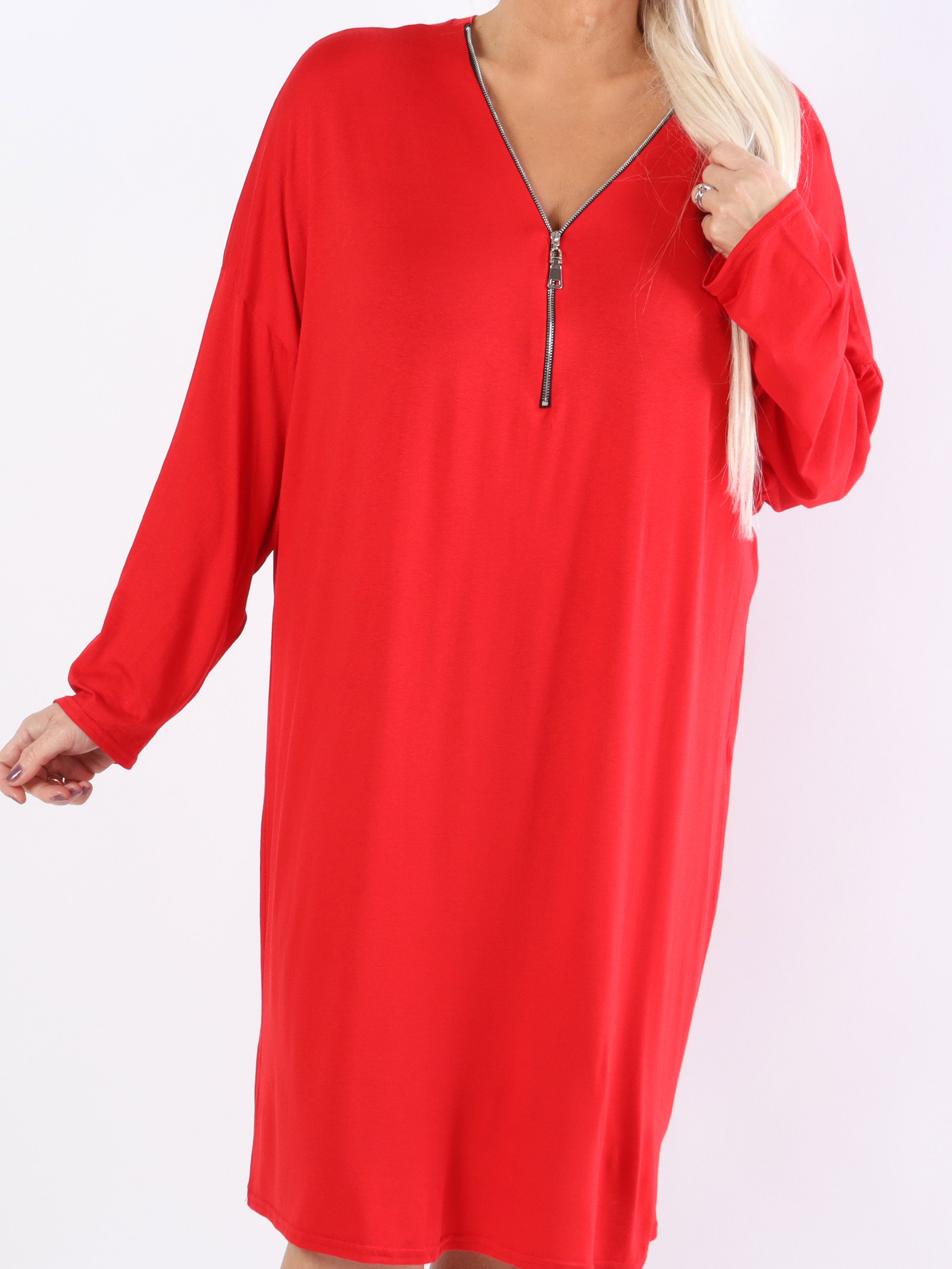 Lorenza plain - Plus Size tunikakjole i jersey med lynlås