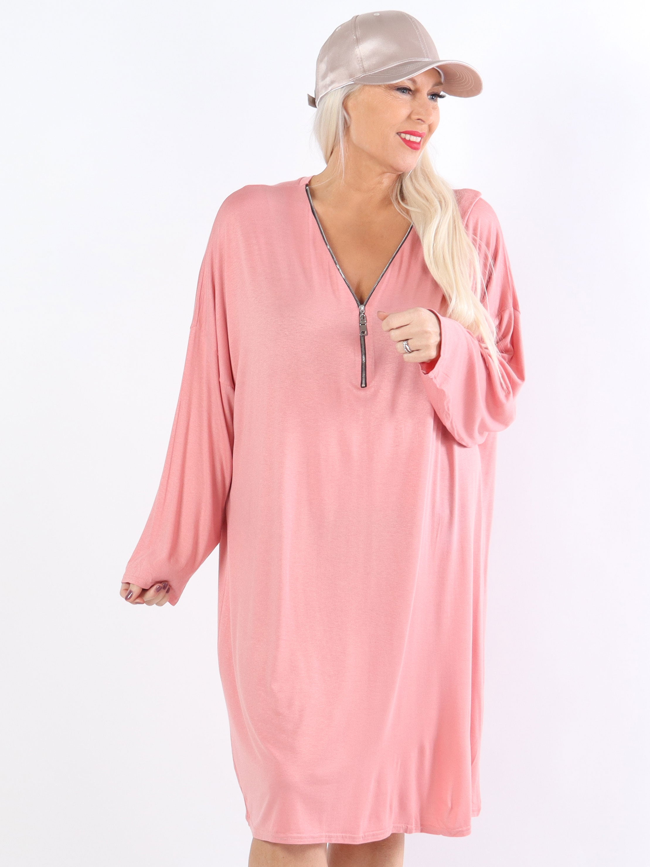 Lorenza plain - Plus Size tunikakjole i jersey med lynlås