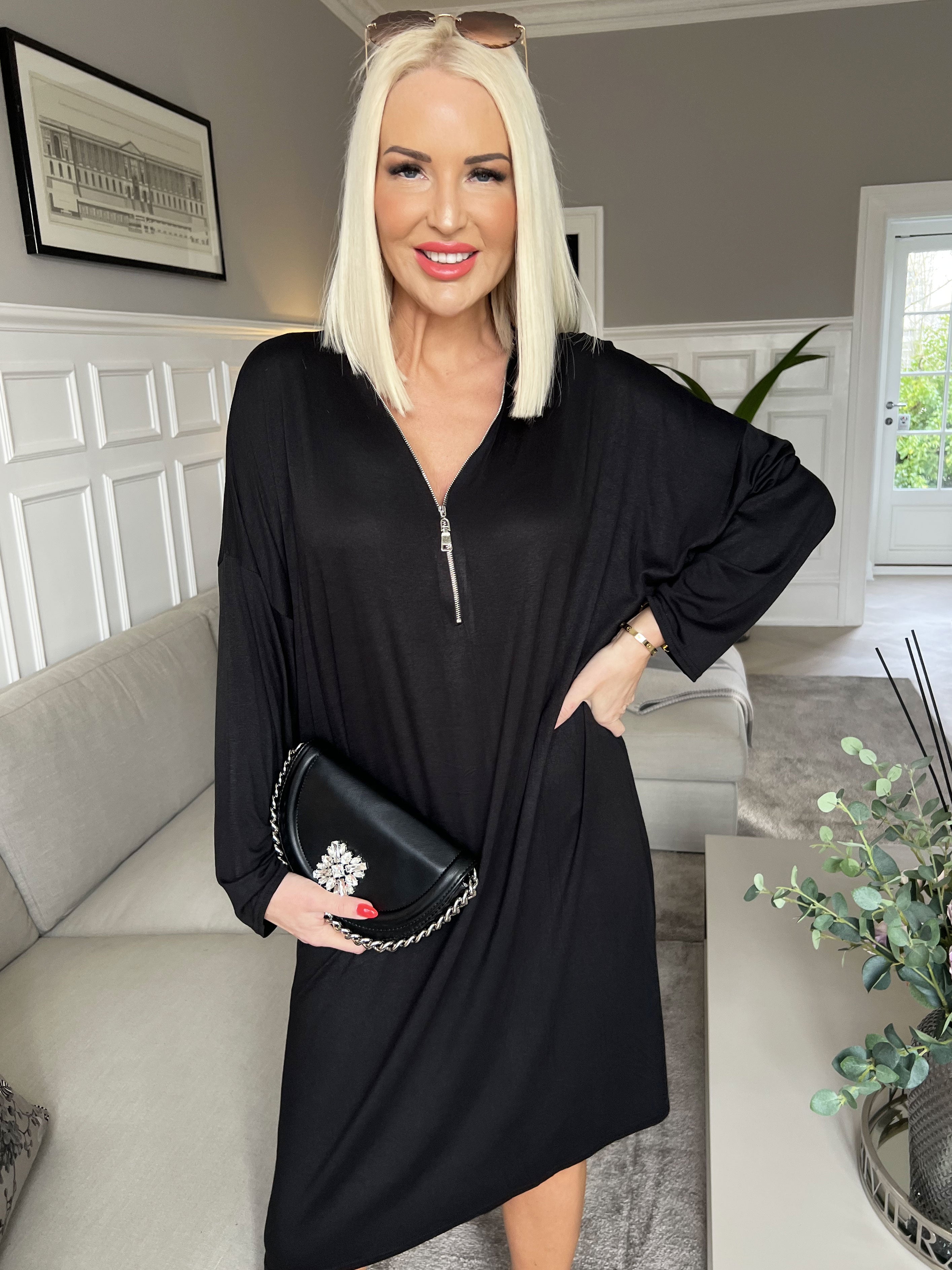 Lorenza plain - Tunikakjole i jersey med lynlås