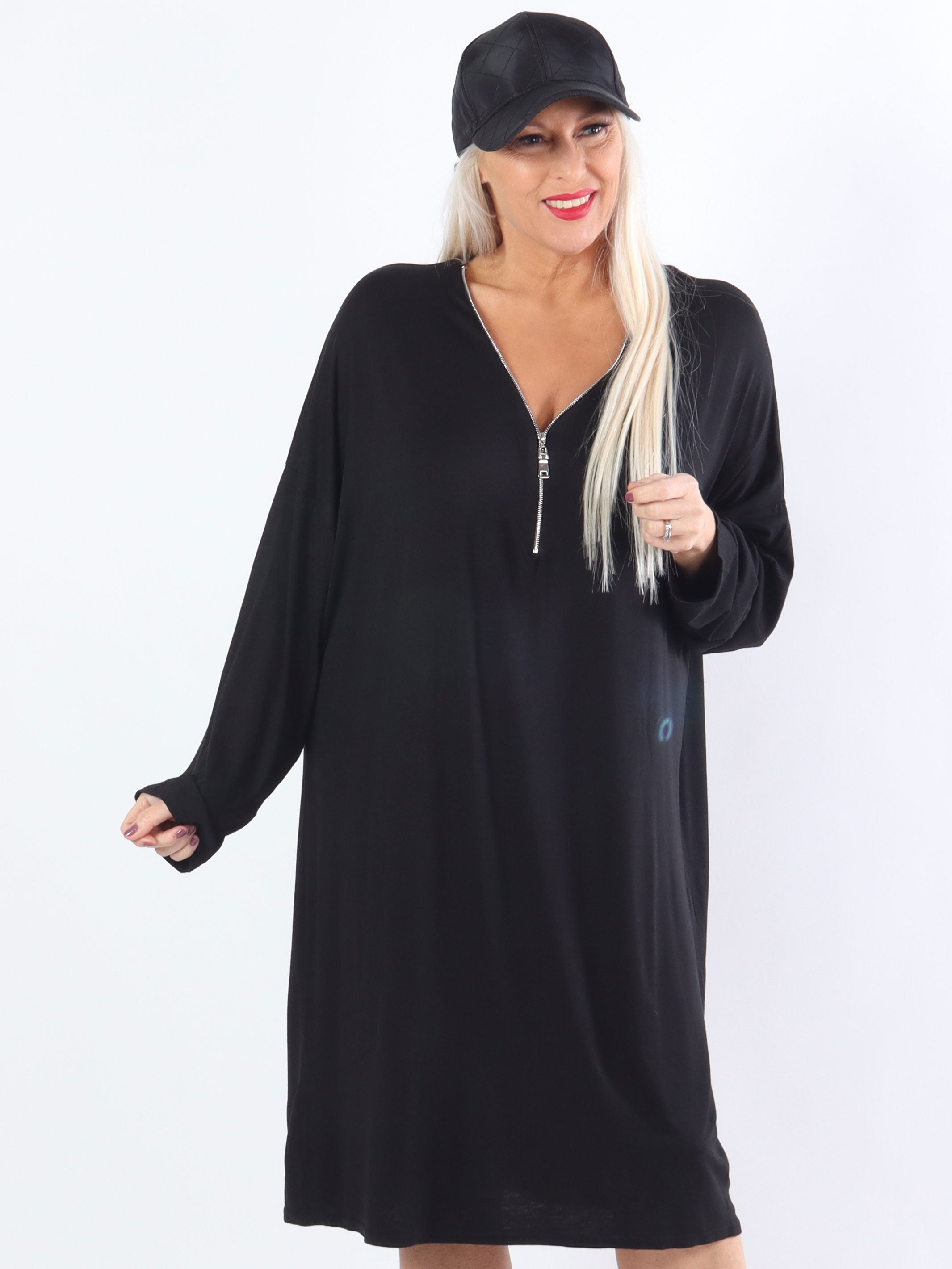 Lorenza plain - Plus Size tunikakjole i jersey med lynlås