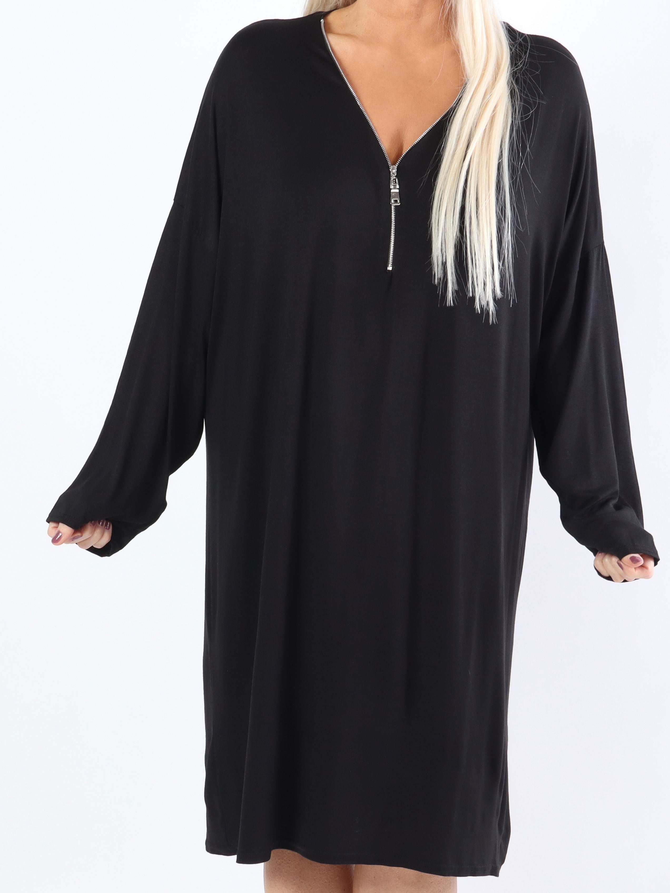 Lorenza plain - Plus Size tunikakjole i jersey med lynlås