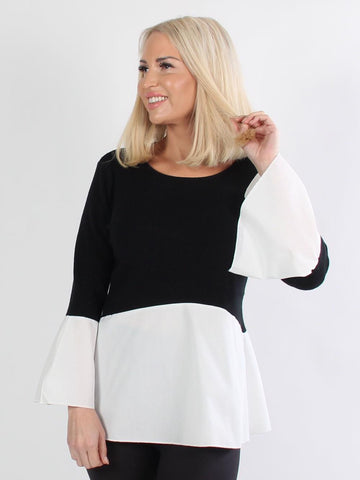 Lova - Armygrøn striktrøje med hvidt skjortelook forneden og på ærmerne