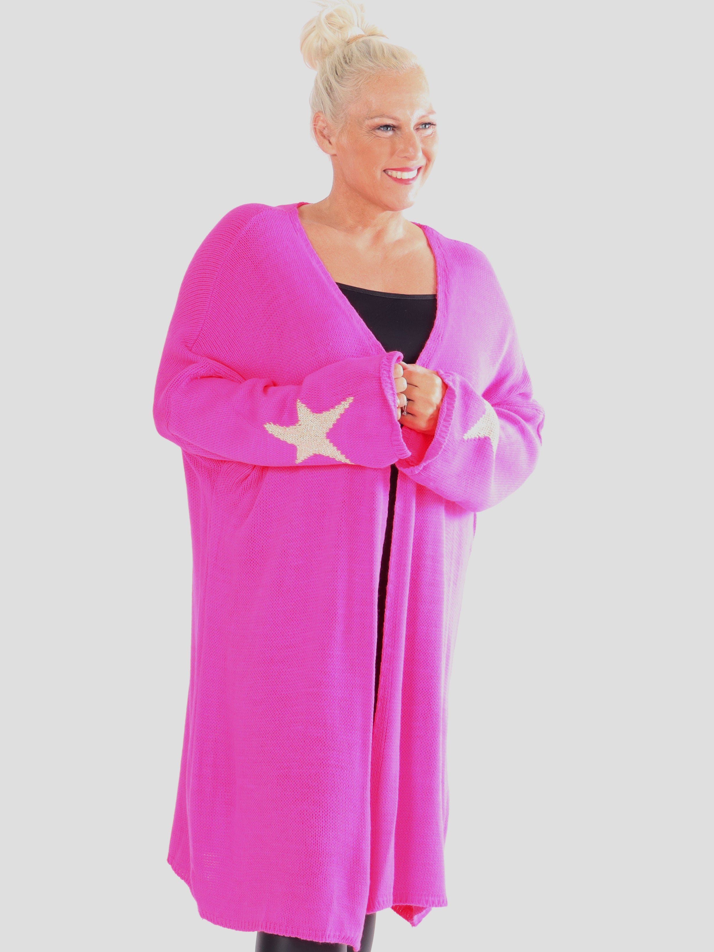 Lowa - Strik cardigan i plus size med stjerne