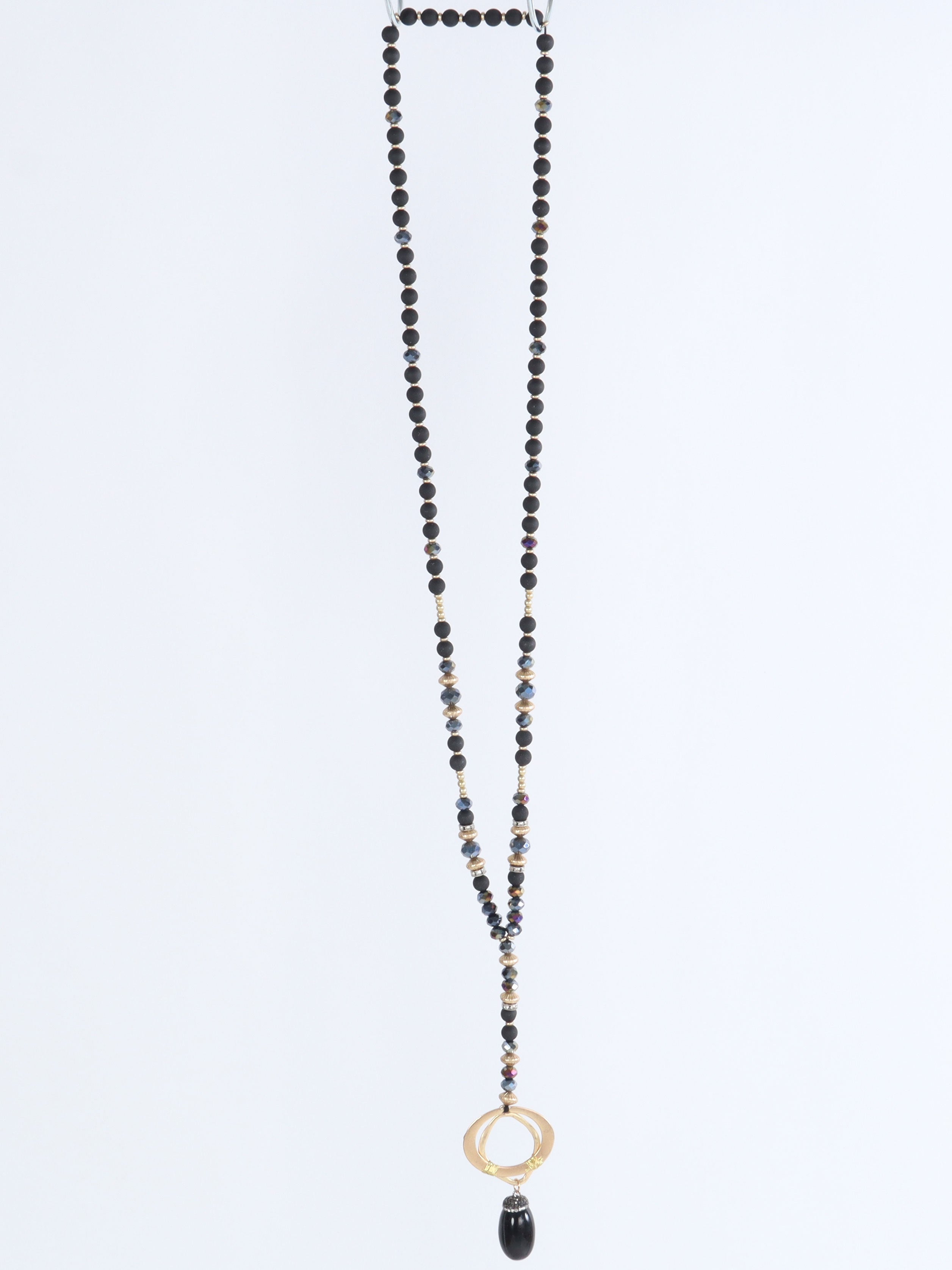 Luna - Sort og guld perlekæde med vedhæng