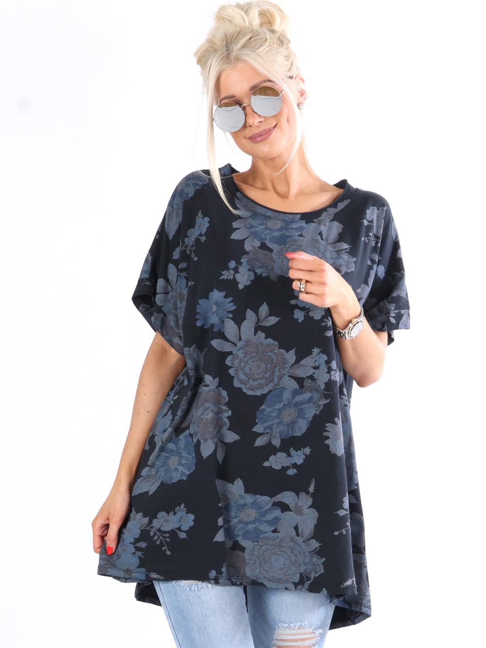 Lupe - Sort blomstret t-shirt