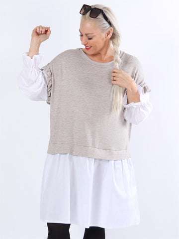 Lynn - Strikket vest med indsyet skjorte under