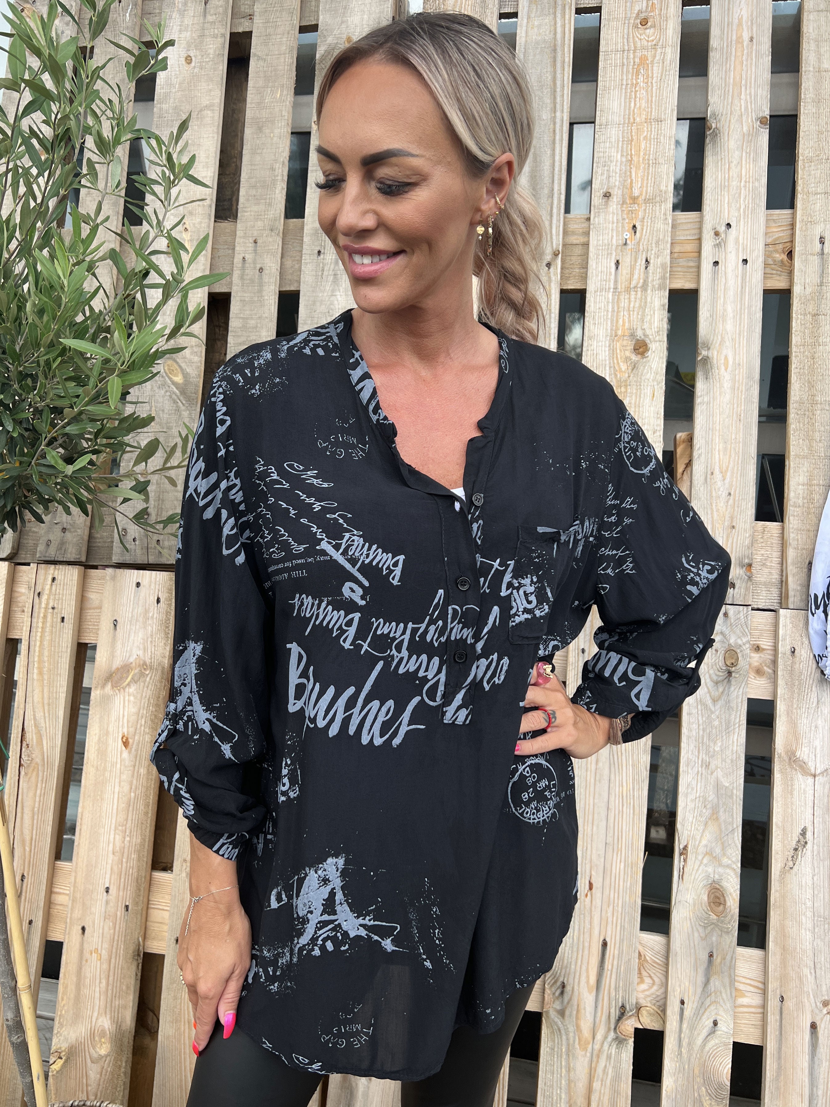 Malone - Skjorte med print og lomme på brystet