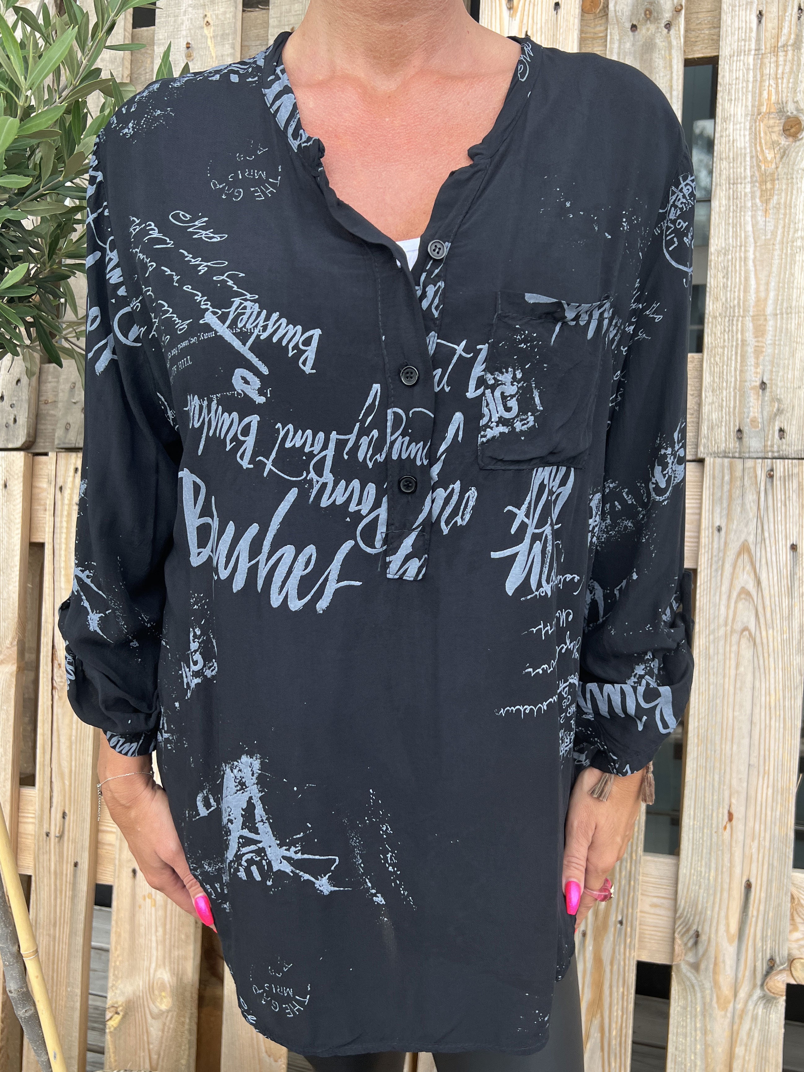 Malone - Skjorte med print og lomme på brystet