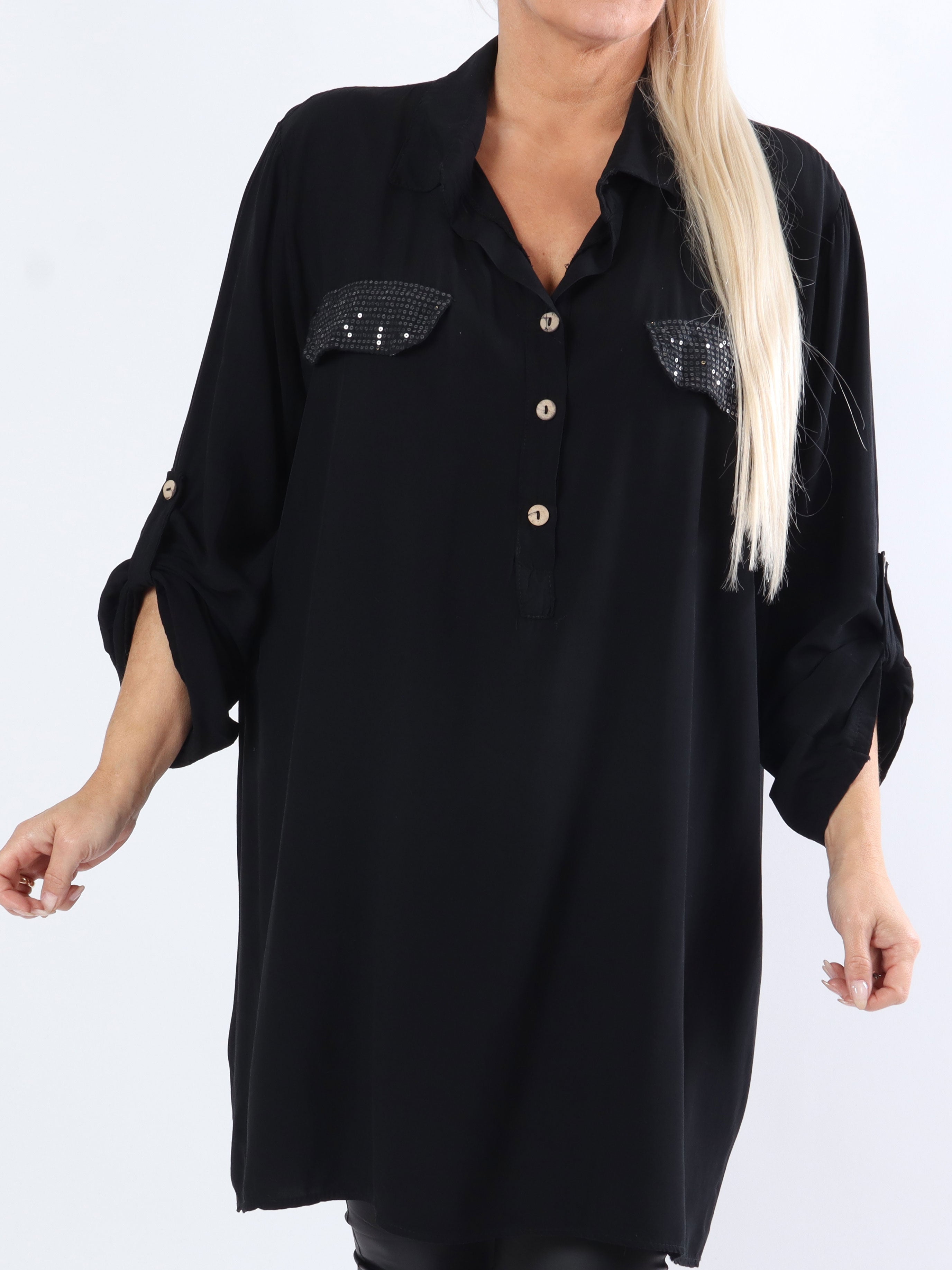 Marcelina - Sød plus size skjorte med pailletlomme