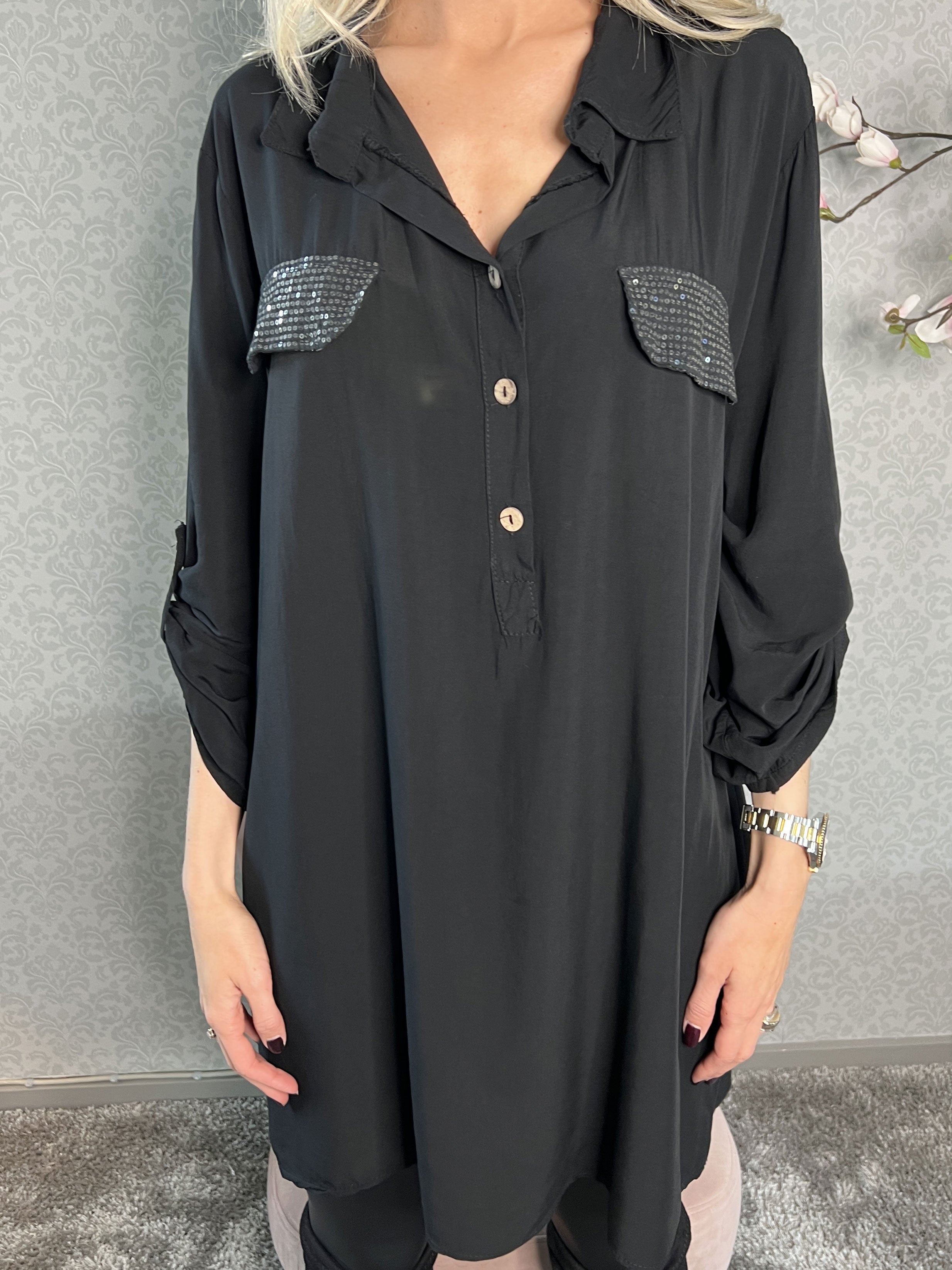 Marcelina - Fin skjorte med pailletlommer