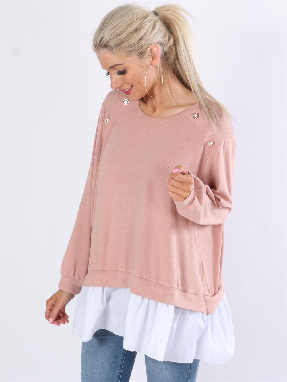 Maryan - Sort strikbluse med knapper og skjorte detalje