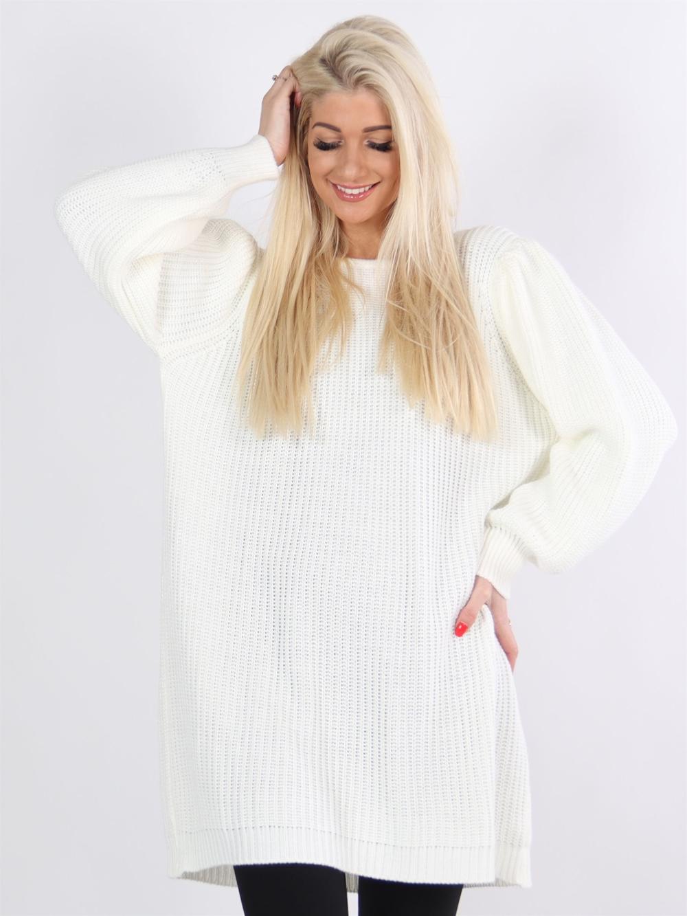 Mayse - Armygrøn sød strikkjole med ballonærmer