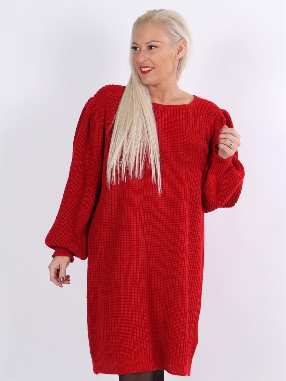 Mayse - Armygrøn sød strikkjole med ballonærmer