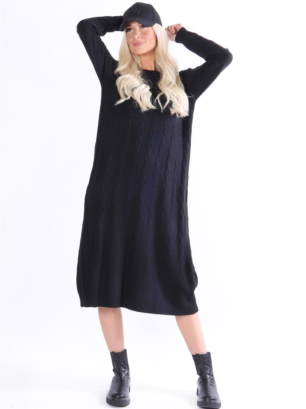 Melanie - Sort blød strikkjole med stræk