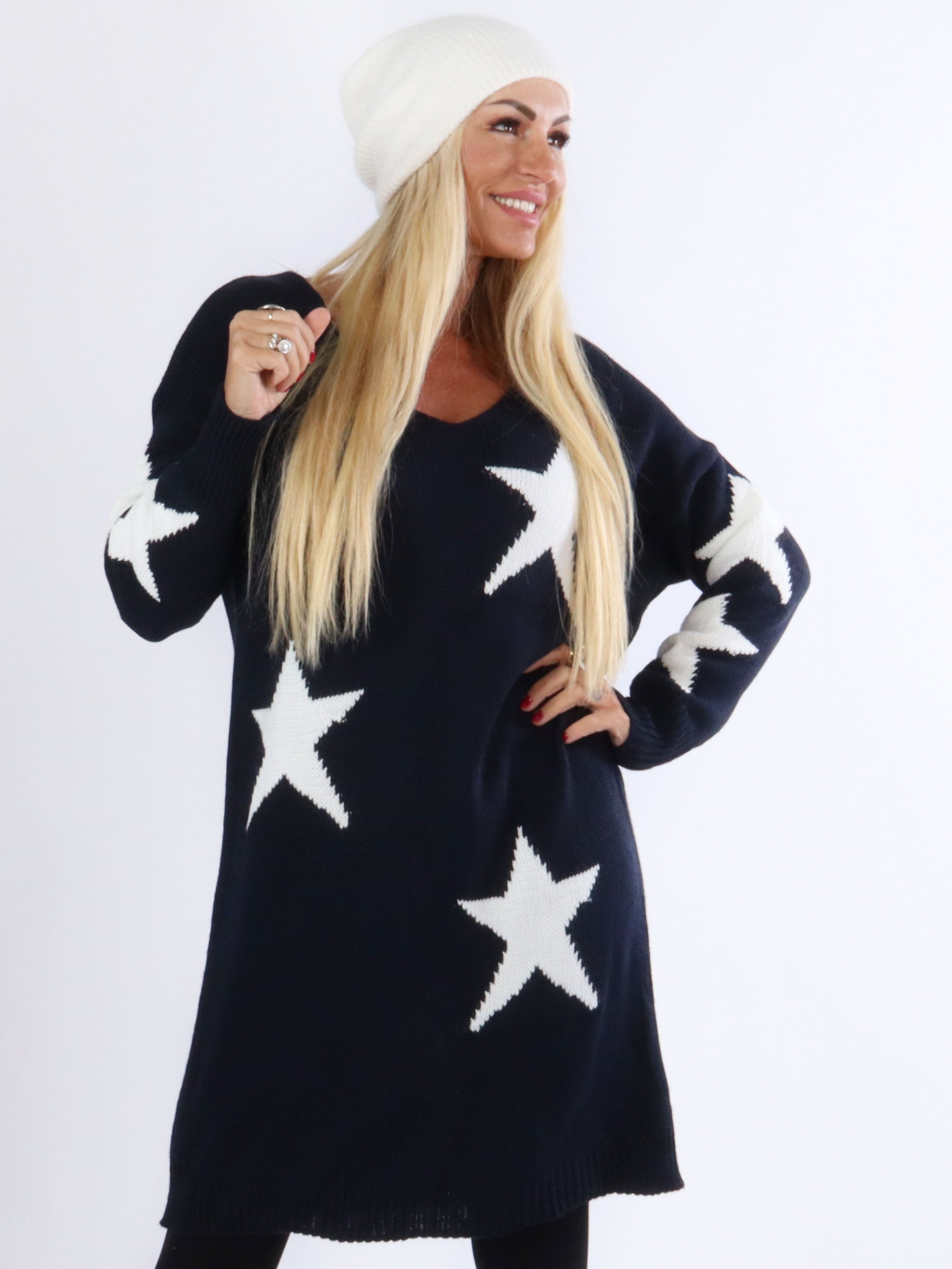 Merian - Sort strikbluse med stjerner