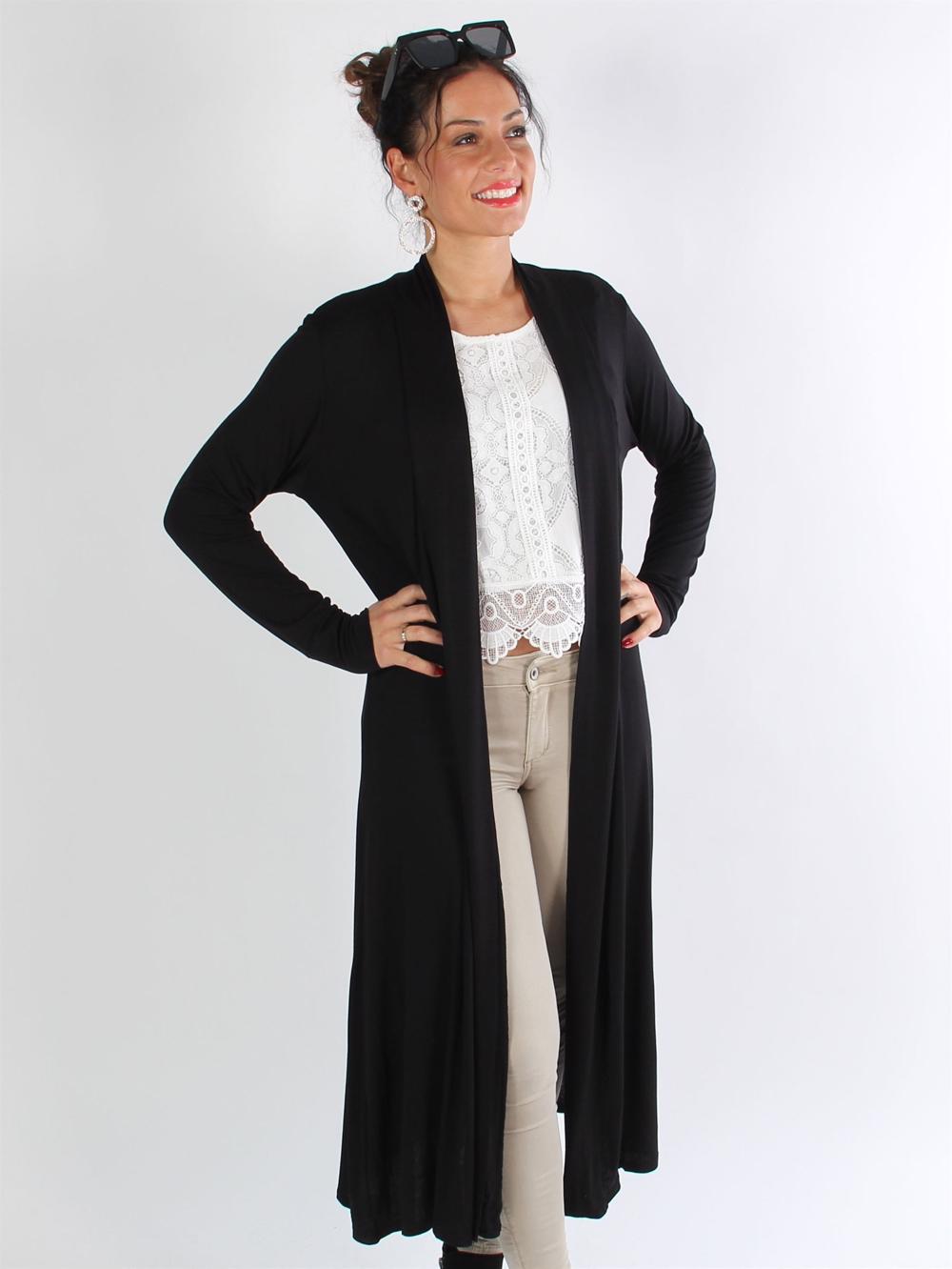 Michala - Sort lang basis cardigan i jersey stof