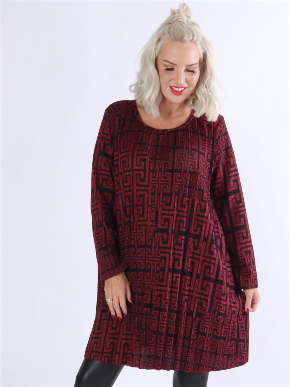 Mikele - Armygrøn mønstret bluse med lette plisseringer