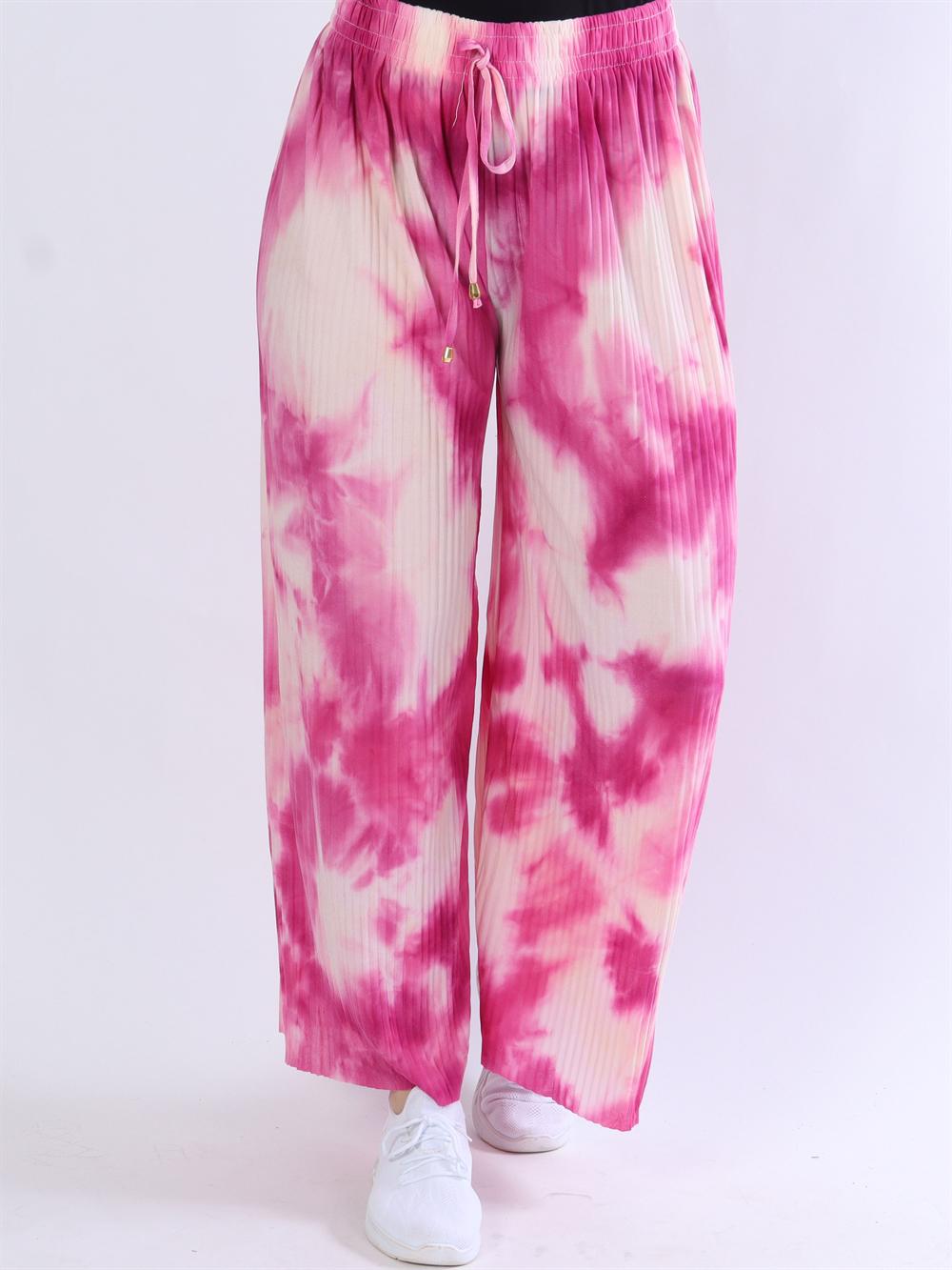 Mikkeline - Plisseret bukser i army, rosa og lilla nuancer