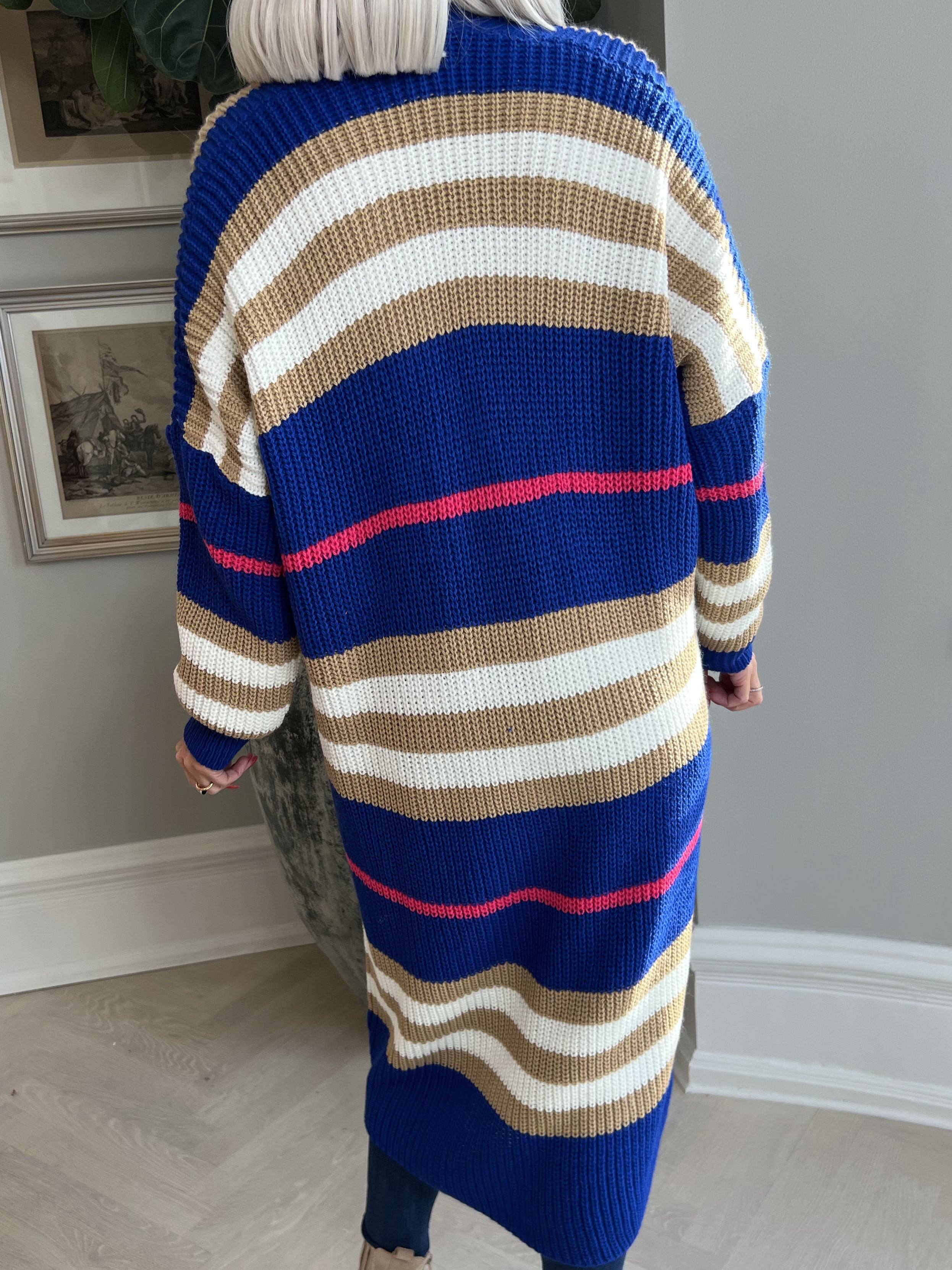 Mikla - Lang stribet cardigan i strik