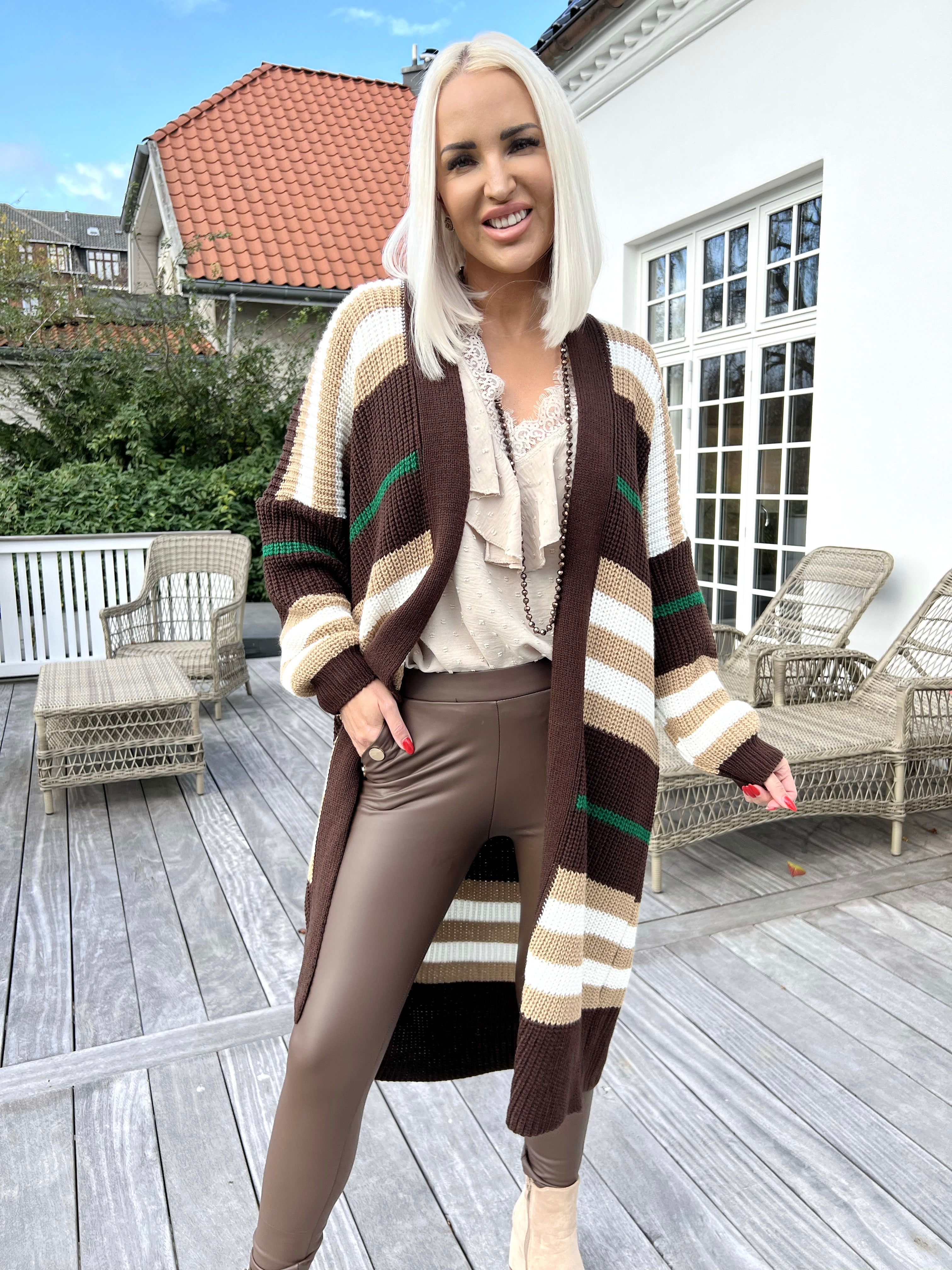 Mikla - Lang stribet cardigan i strik