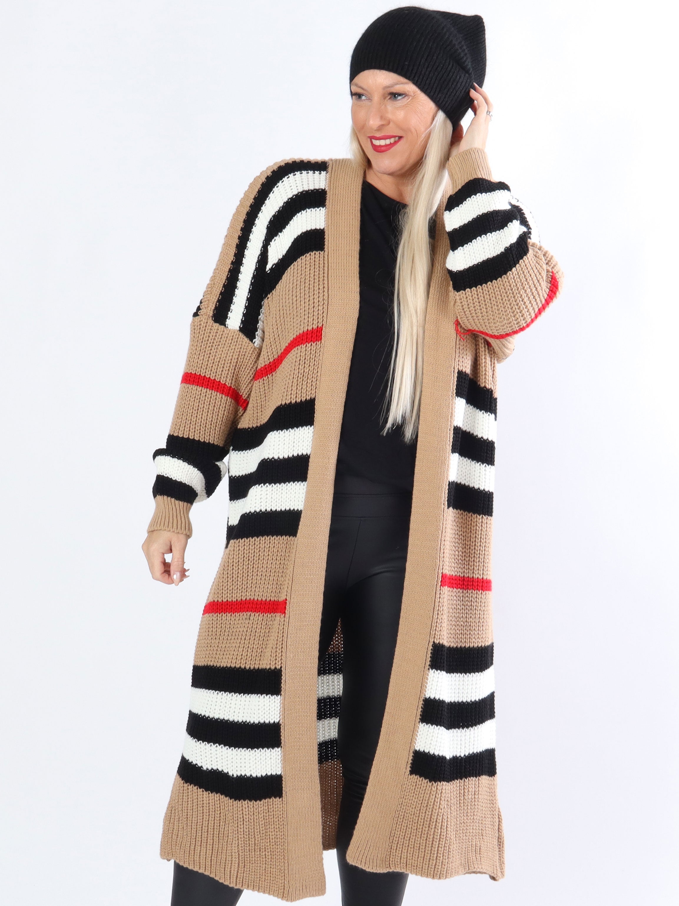 Mikla - Lang stribet plus size cardigan i strik
