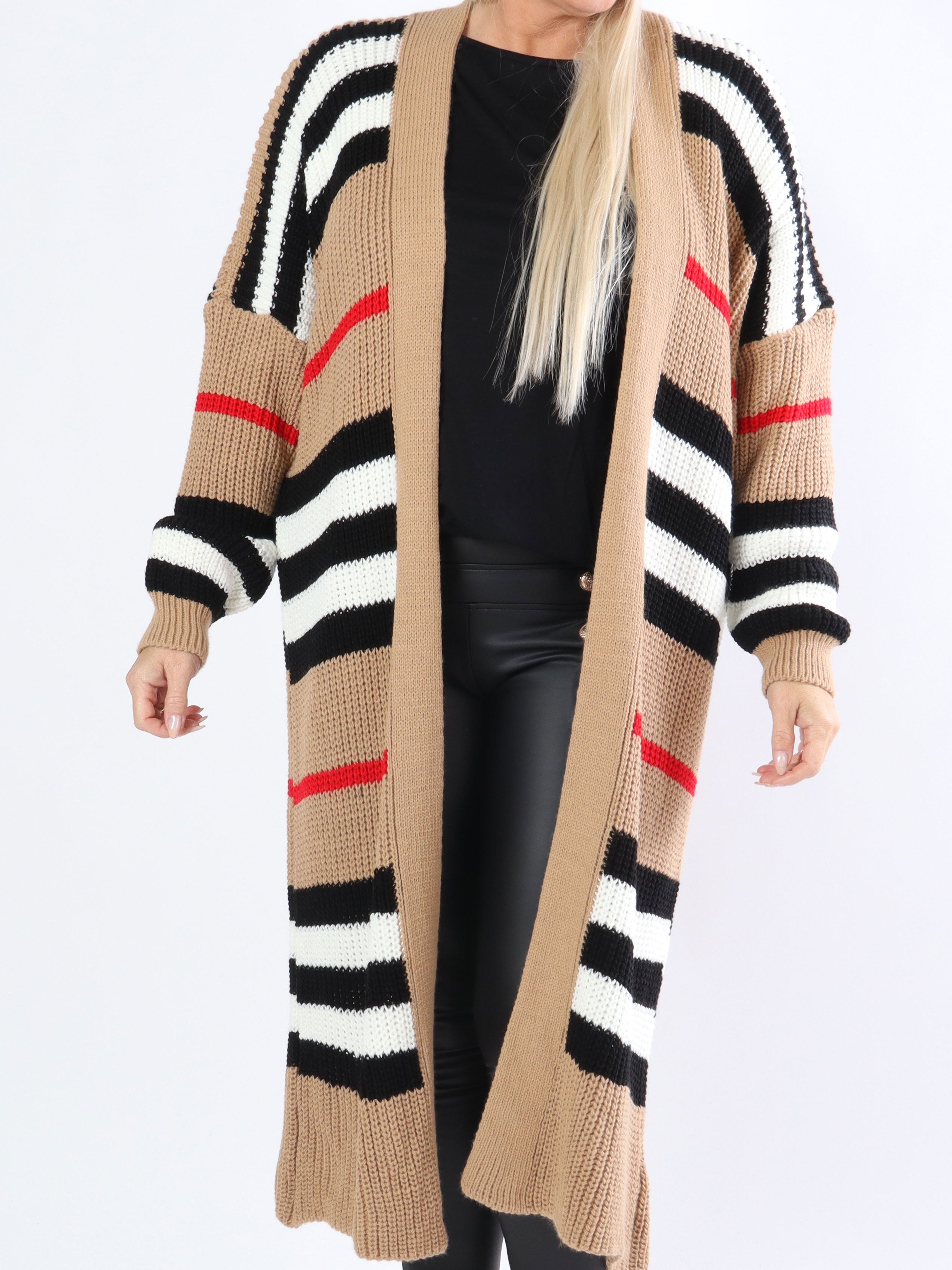 Mikla - Lang stribet plus size cardigan i strik