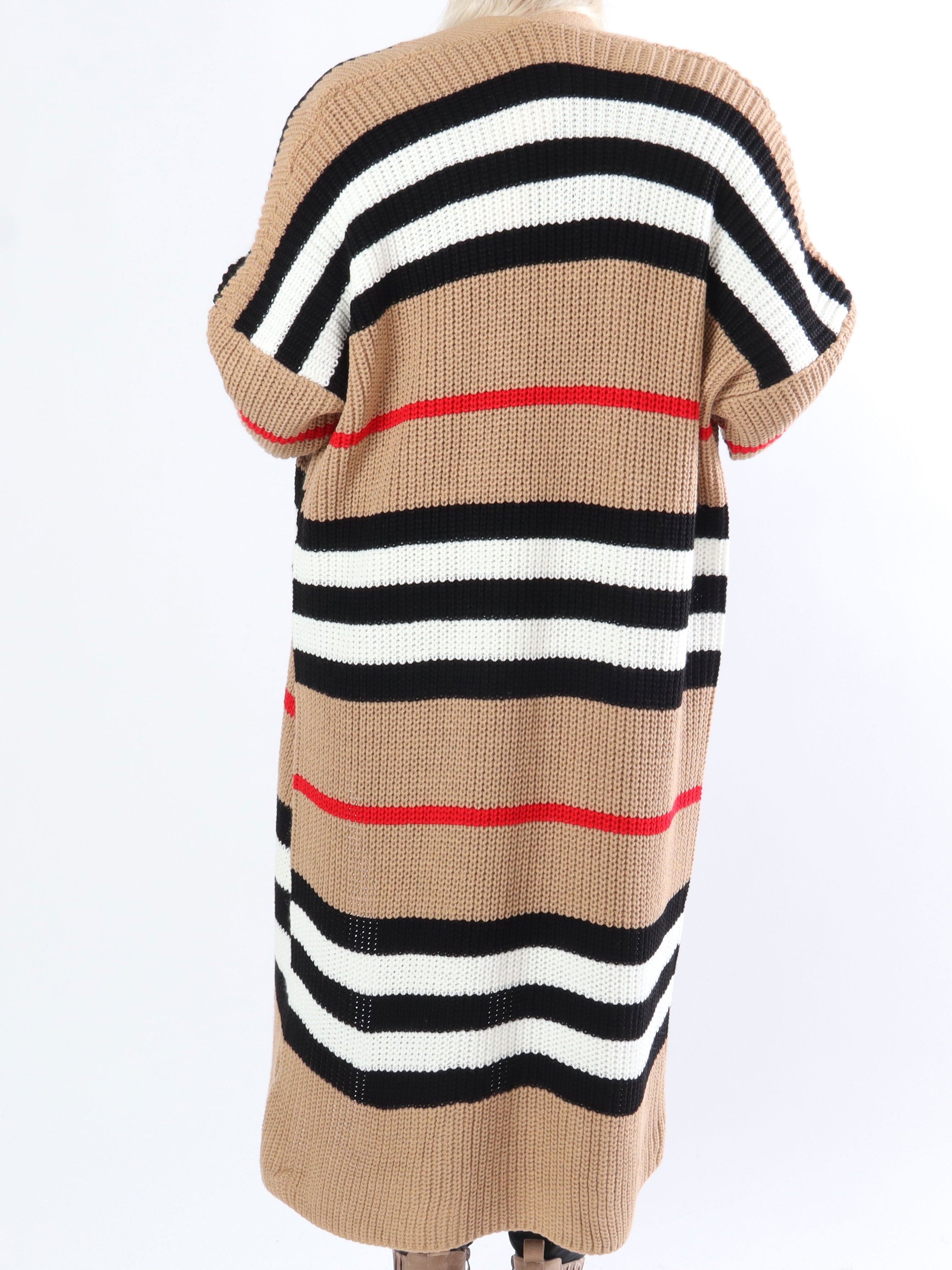 Mikla - Lang stribet plus size cardigan i strik