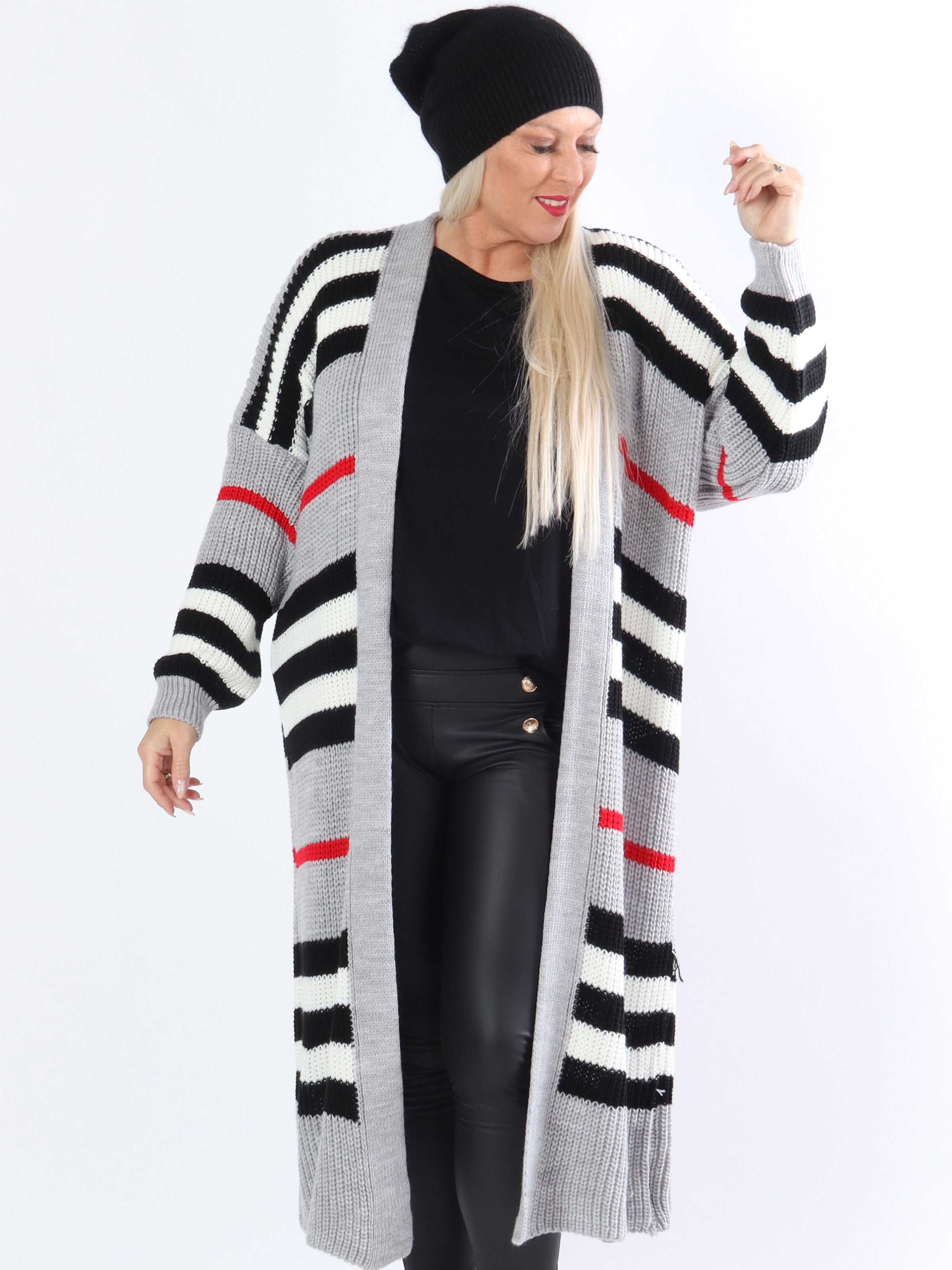 Mikla - Lang stribet plus size cardigan i strik