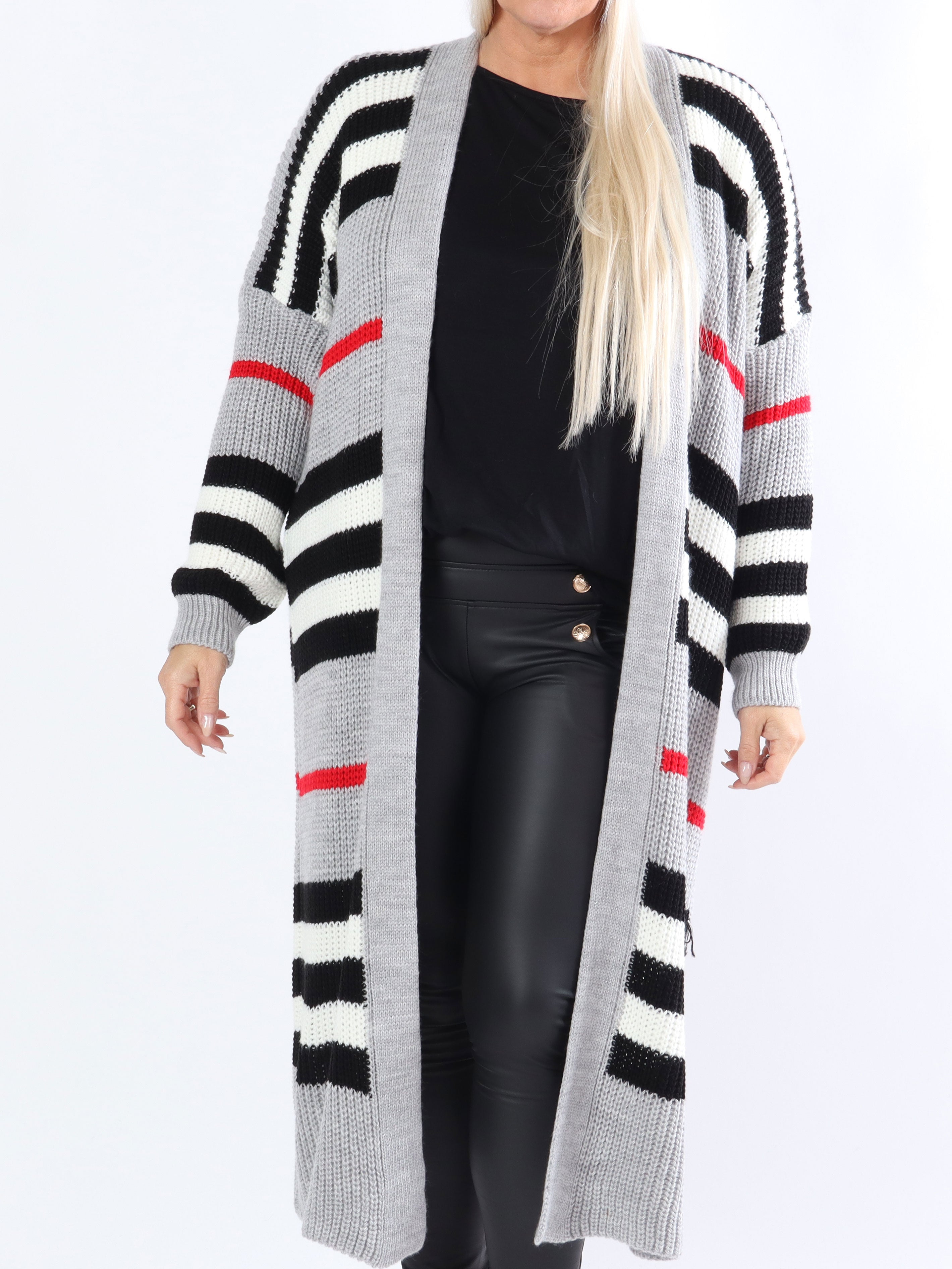 Mikla - Lang stribet plus size cardigan i strik