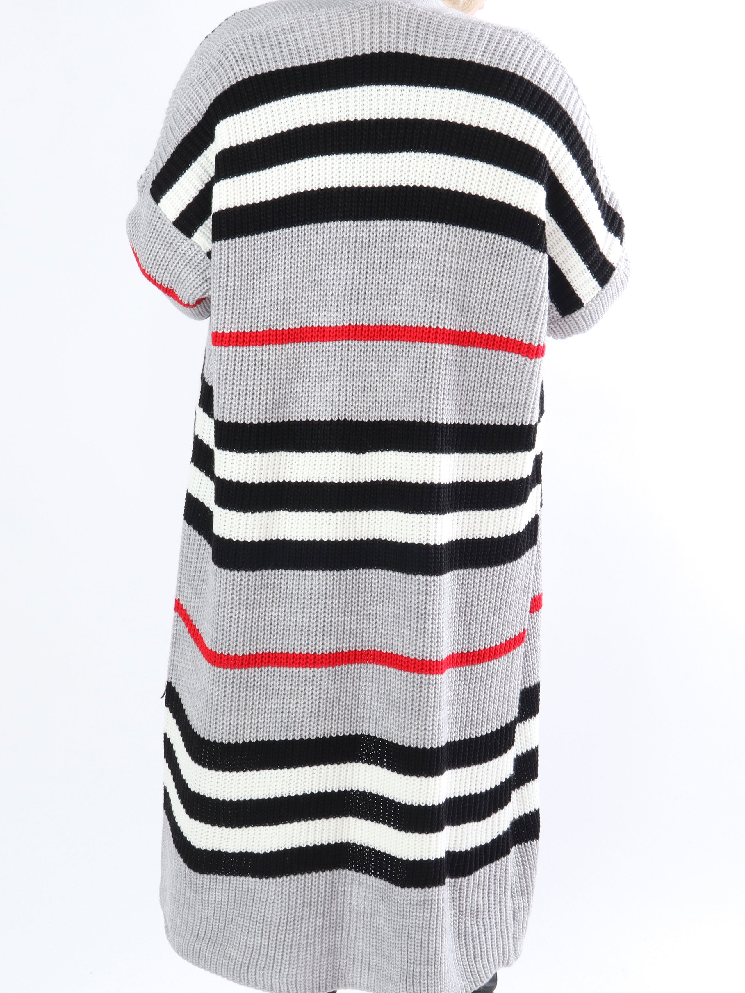 Mikla - Lang stribet plus size cardigan i strik
