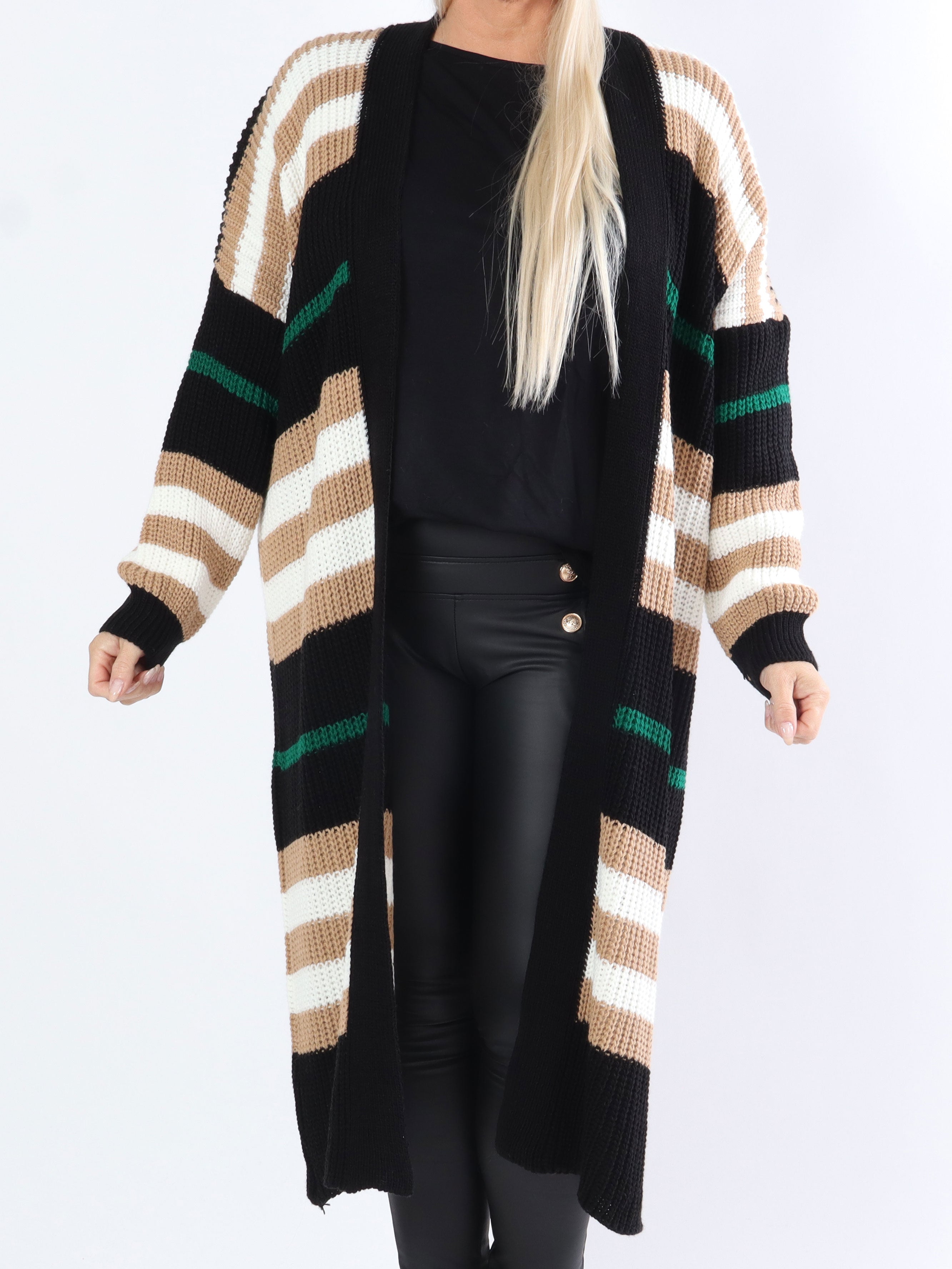 Mikla - Lang stribet plus size cardigan i strik