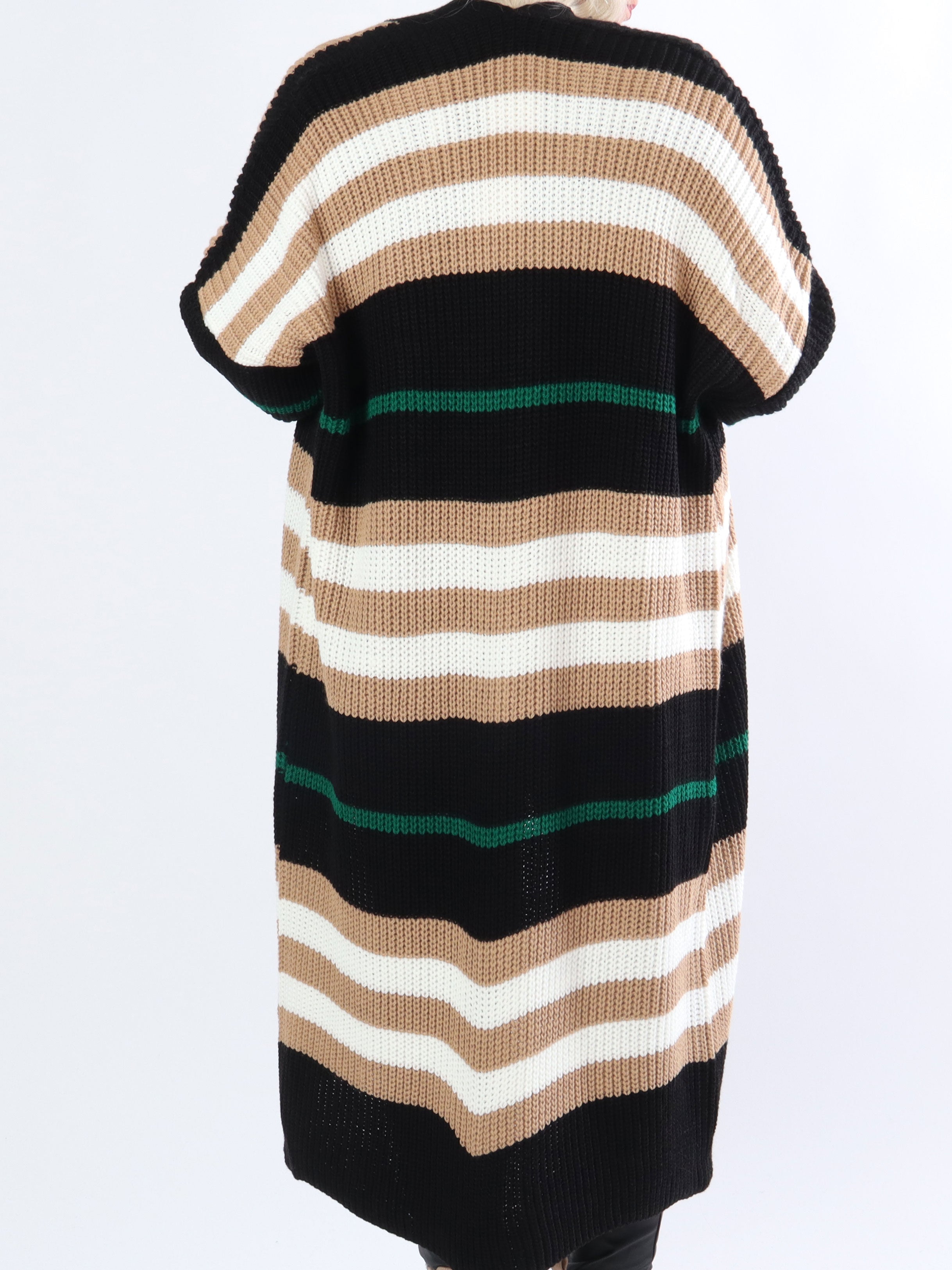 Mikla - Lang stribet plus size cardigan i strik