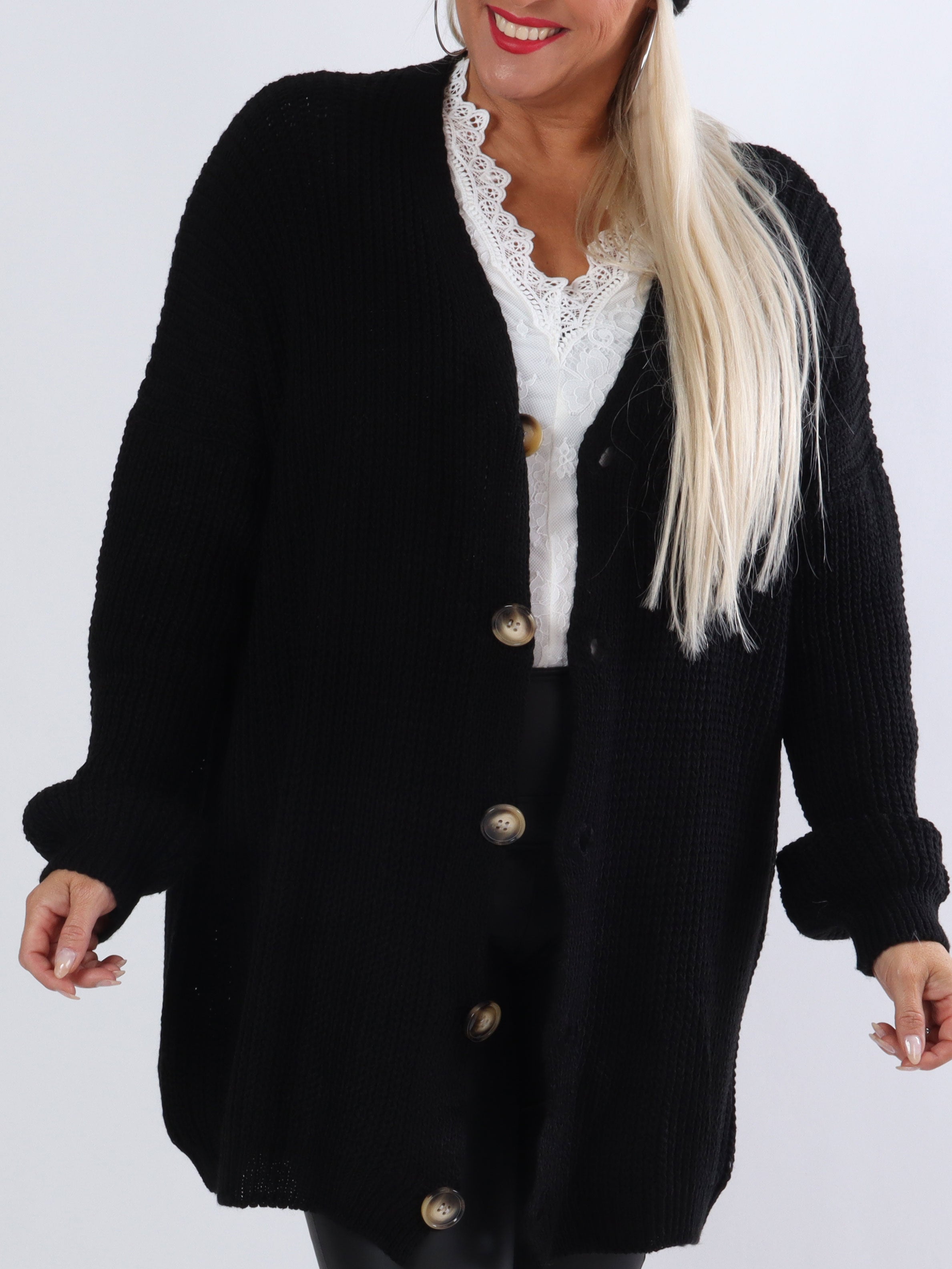 Millymy - Plus size cardigan i strik med store knapper