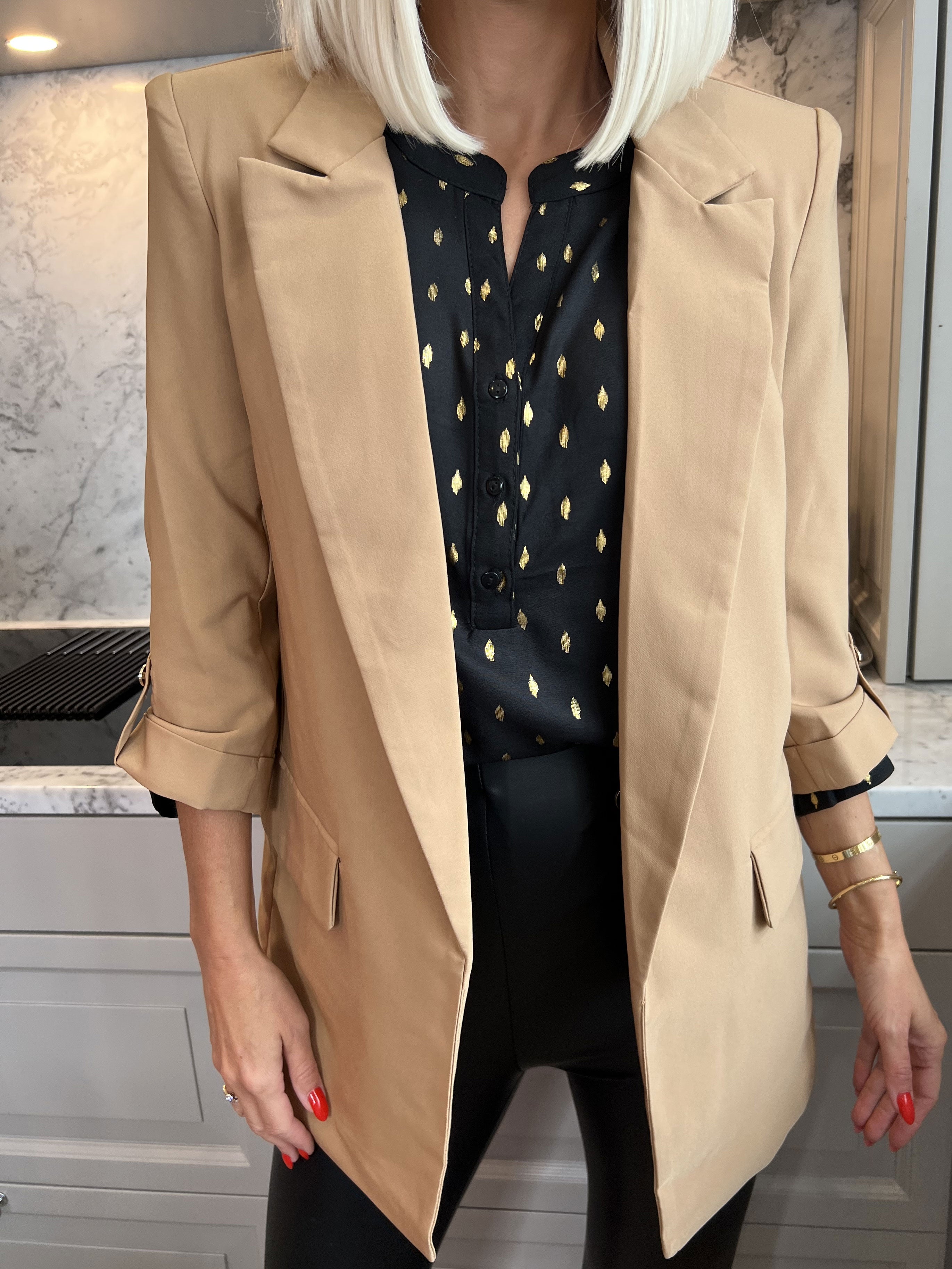 Mindy - Ensfarvet blazer med 3/4 ærmer