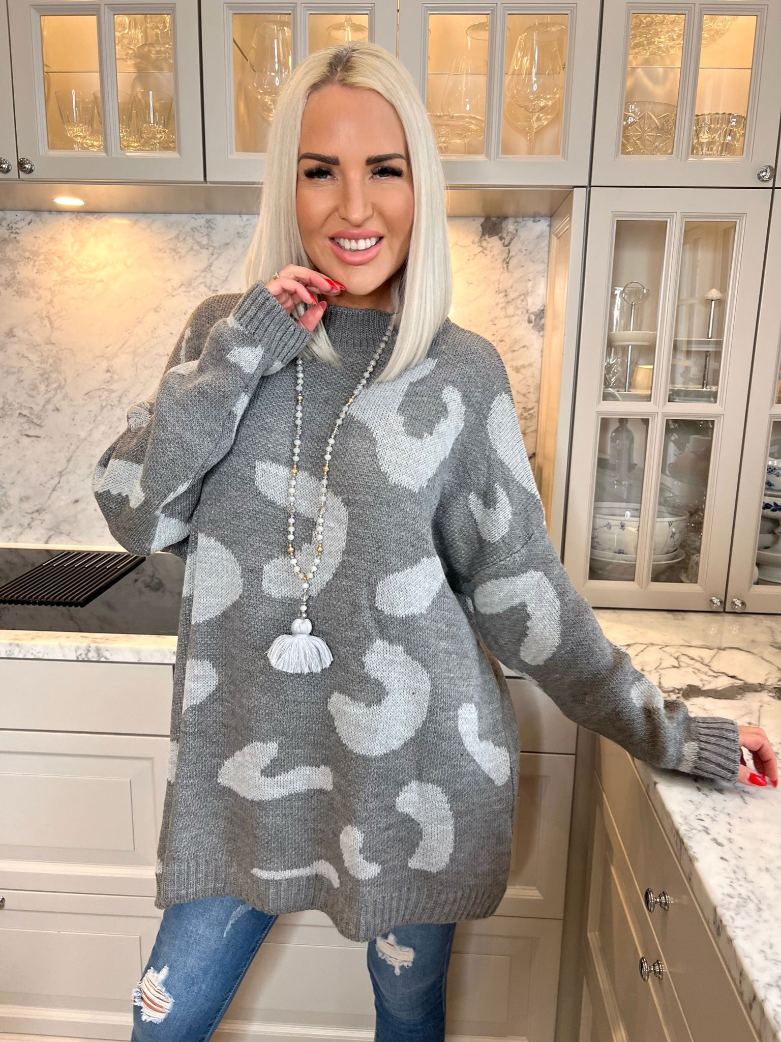 Missa - Strikbluse med stort leopardmønster