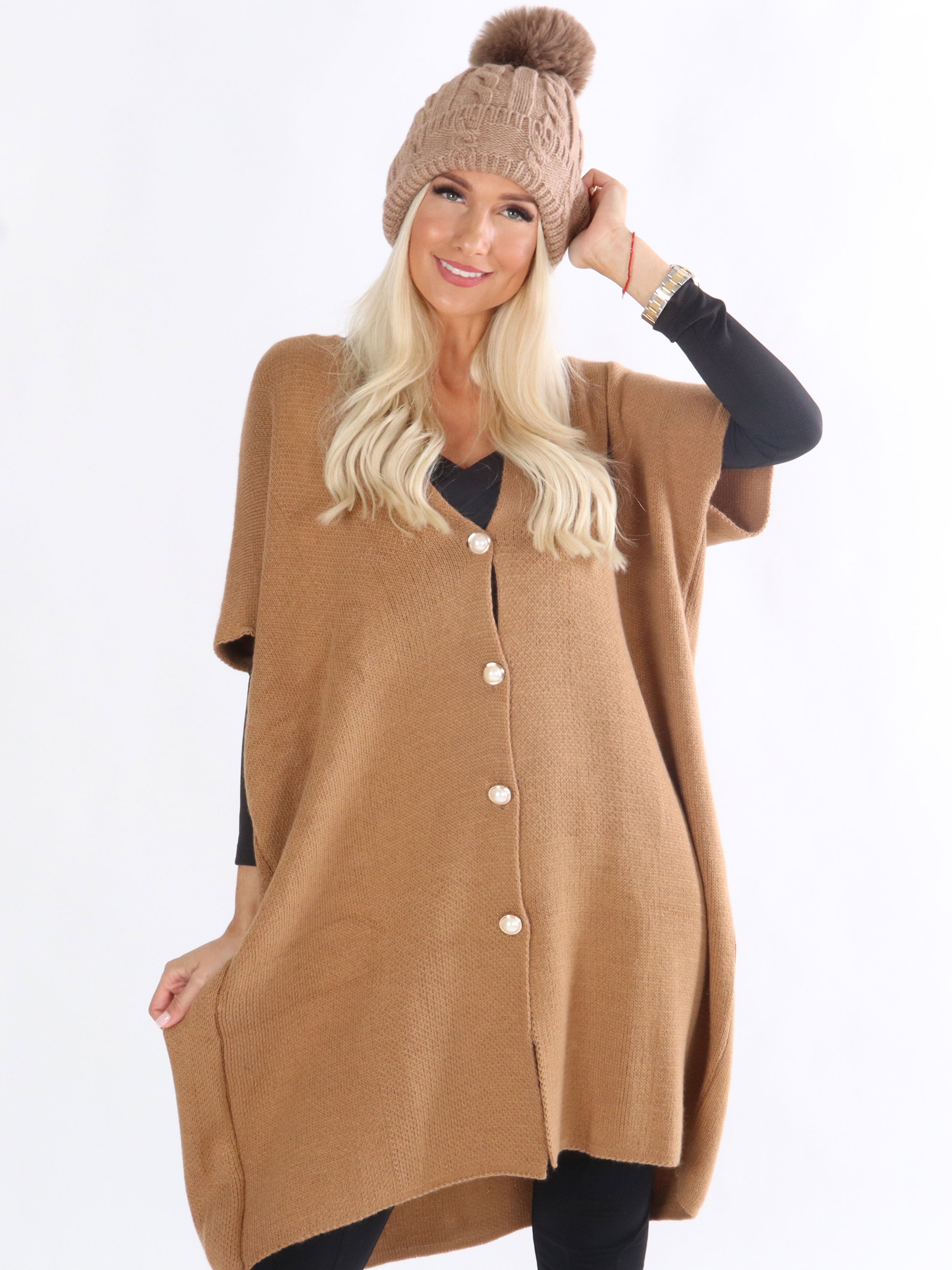 Mitsi - Armygrøn strikcardigan med perleknapper