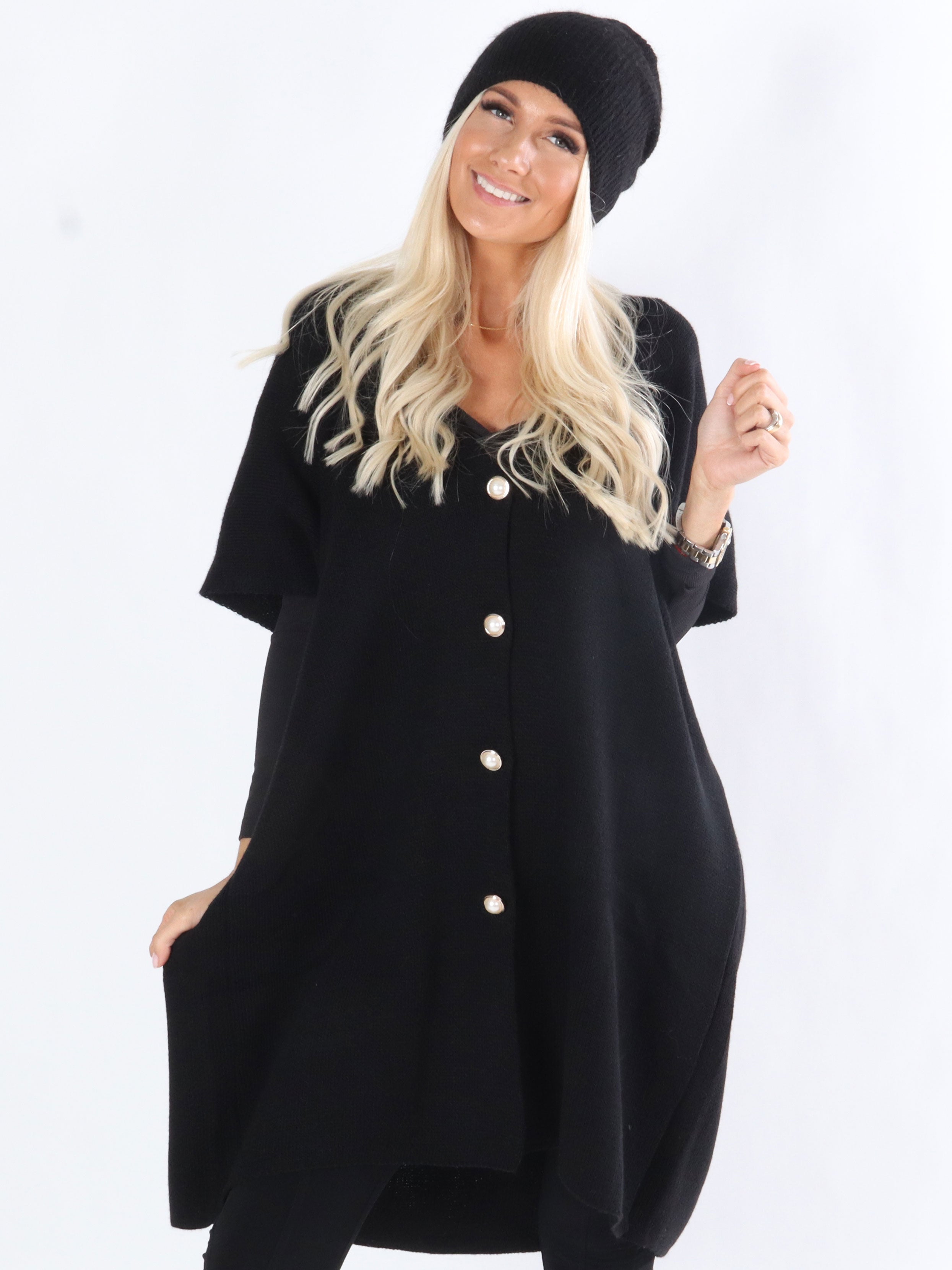 Mitsi - Armygrøn strikcardigan med perleknapper