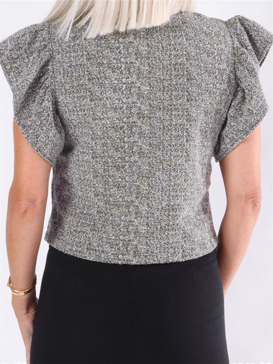 Molly meleret - Fin cardigan i meleret stof med perleknapper